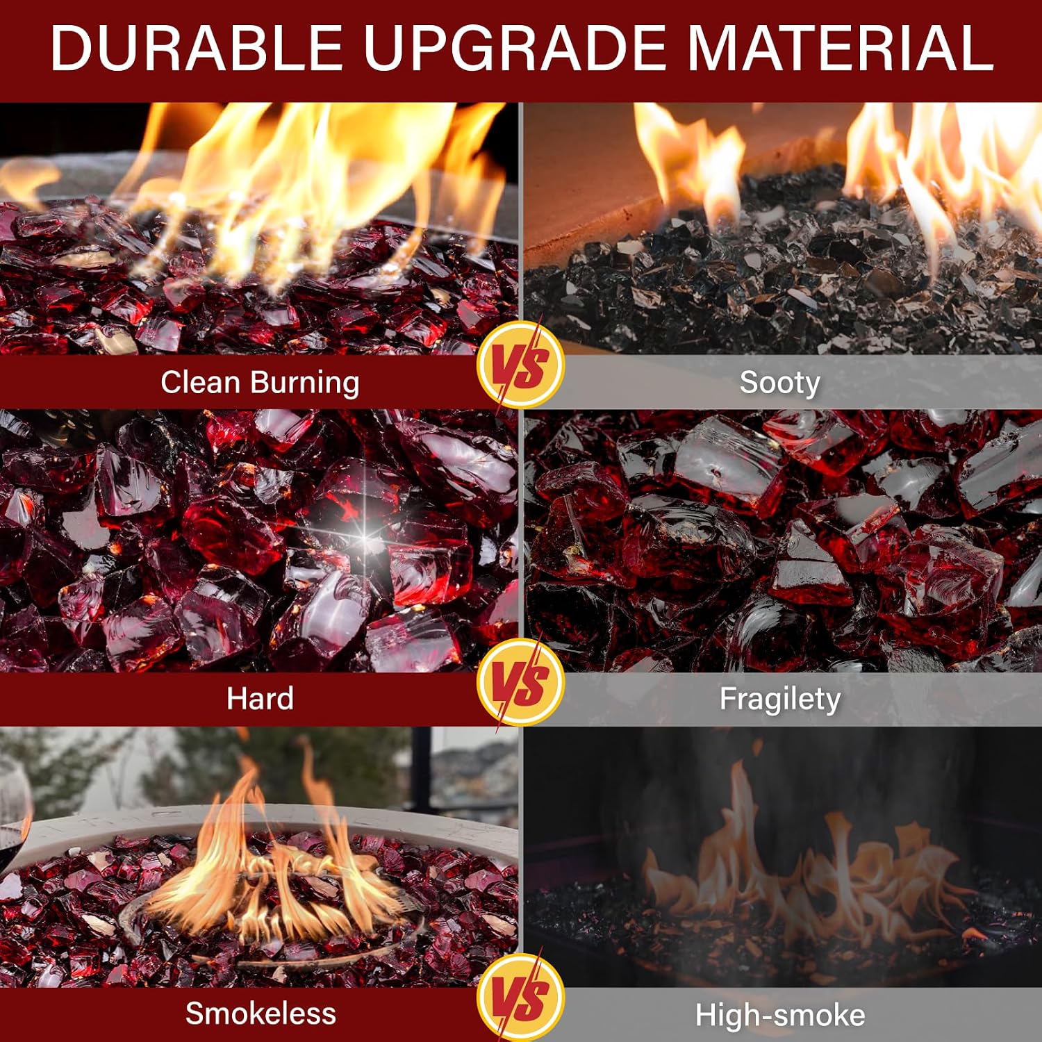 NUPICK 20 Pound Fire Glass, 1/2 Inch Reflective Fire Pit Glass