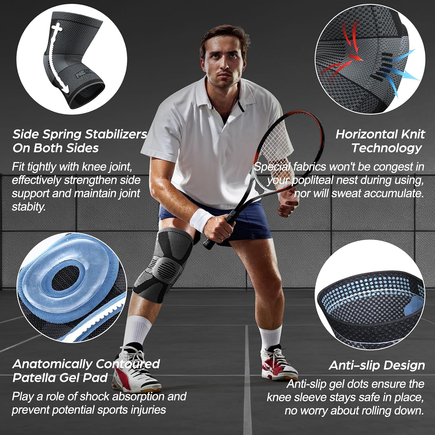 NEENCA Knee Braces for Knee Pain Relief, Compression Knee Sleeves with Patella Gel Pad & Side Stabilizers, Knee Support for Weightlifting, Running