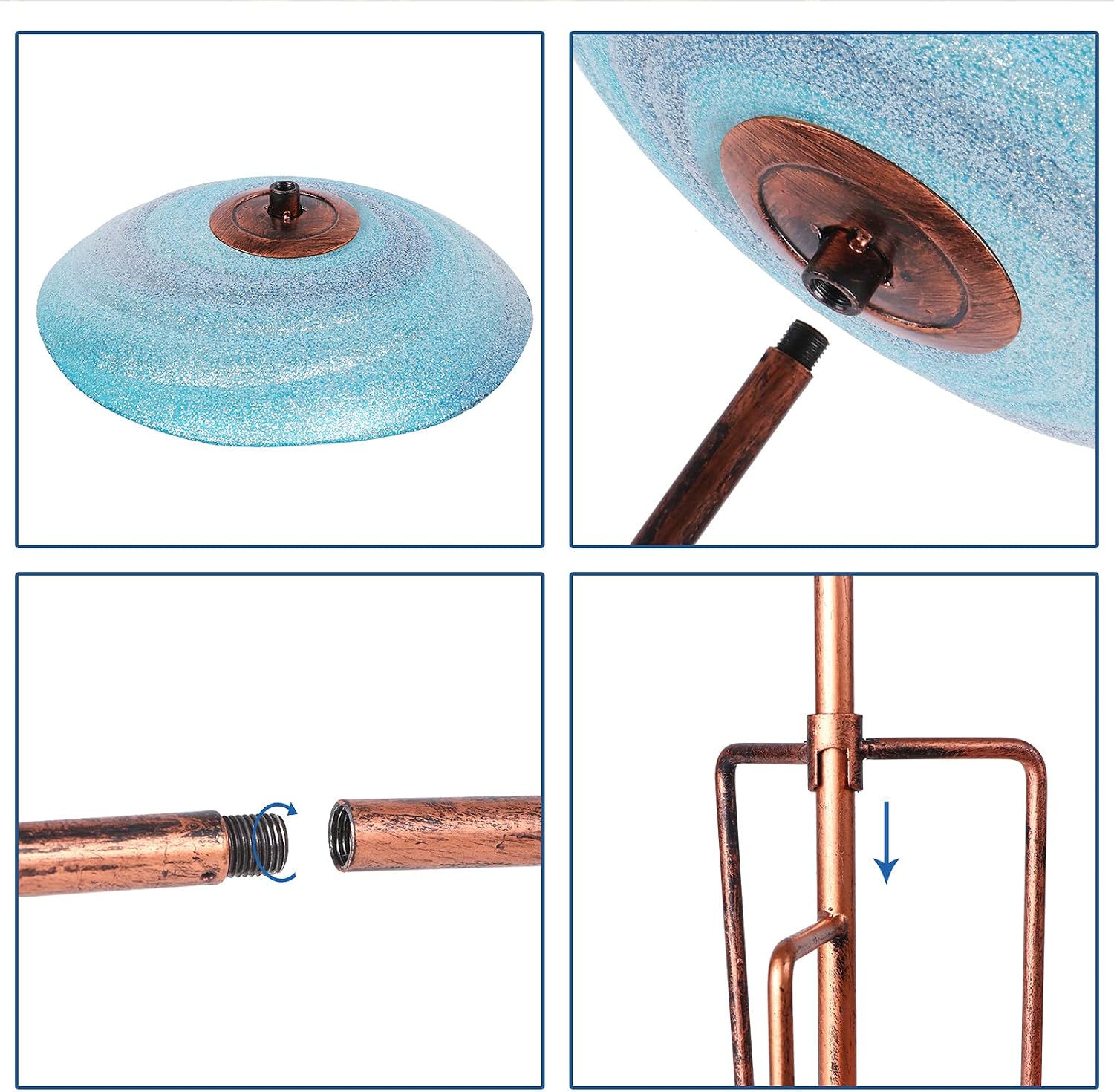 VCUTEKA Glass Bird Bath Outdoor BirdBath Garden Birdfeeder with Metal Stake