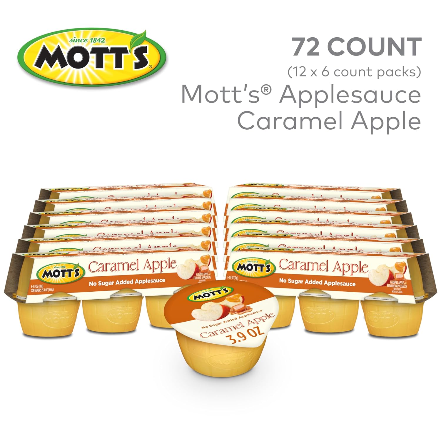 Mott's No Sugar Added Strawberry Applesauce, 3.9 Ounce Cup, 6 Count (Pack of 12)