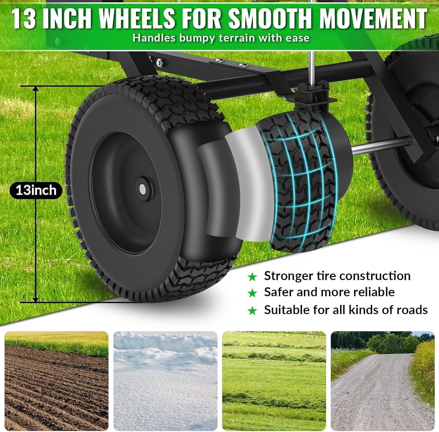 VELPAX 200LB Tow Behind Broadcast Spreader, Fertilizer Spreader Holds up to 550 lbs with 13" Pneumatic Tires and Adjustable Flow Control Lever