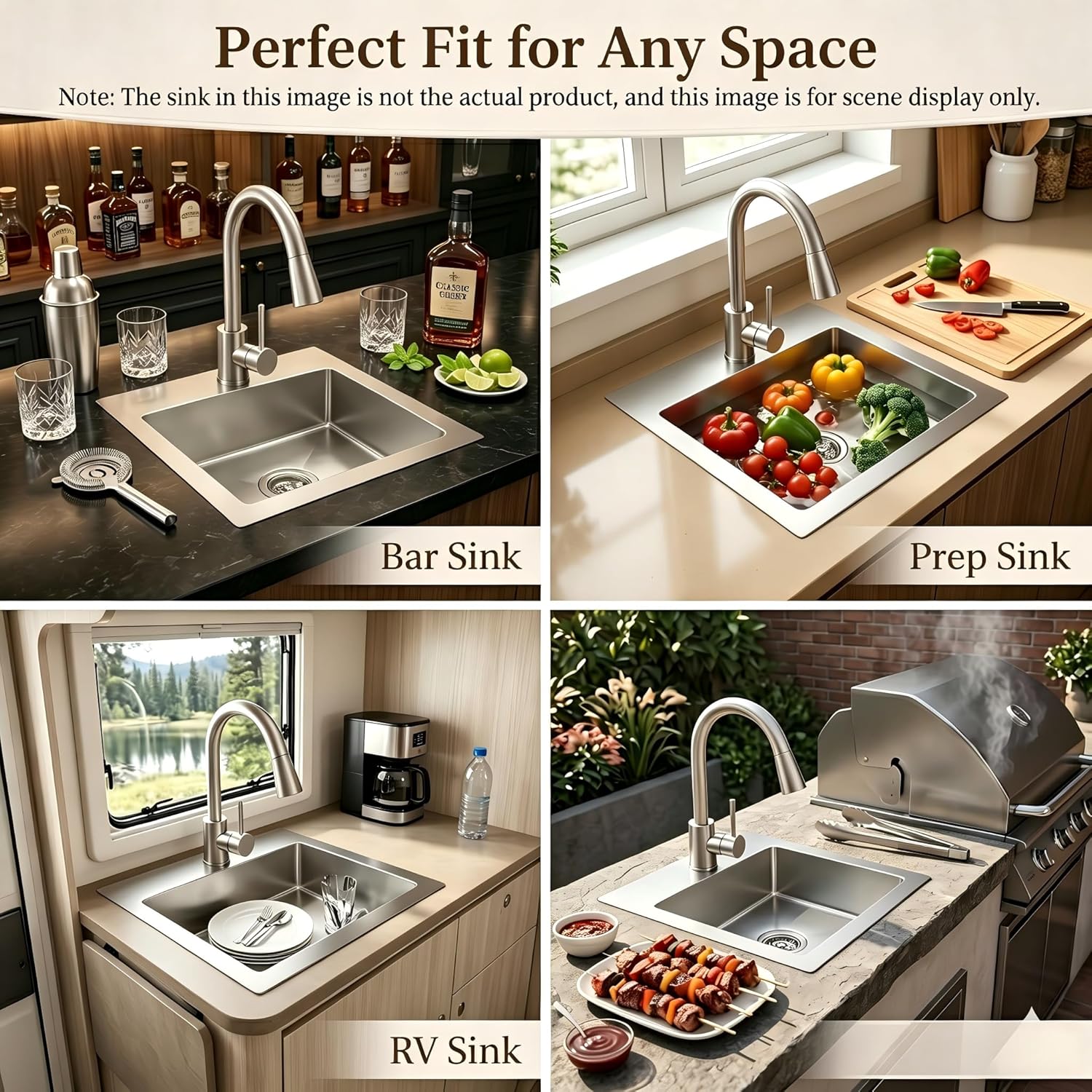 Mocoloo 13 Inch Drop in Bar Sink - 13" x 15" Small Kitchen Sink T304 Stainless Steel Handmade Single Bowl Round Corner Topmount Wet Bar Sink for