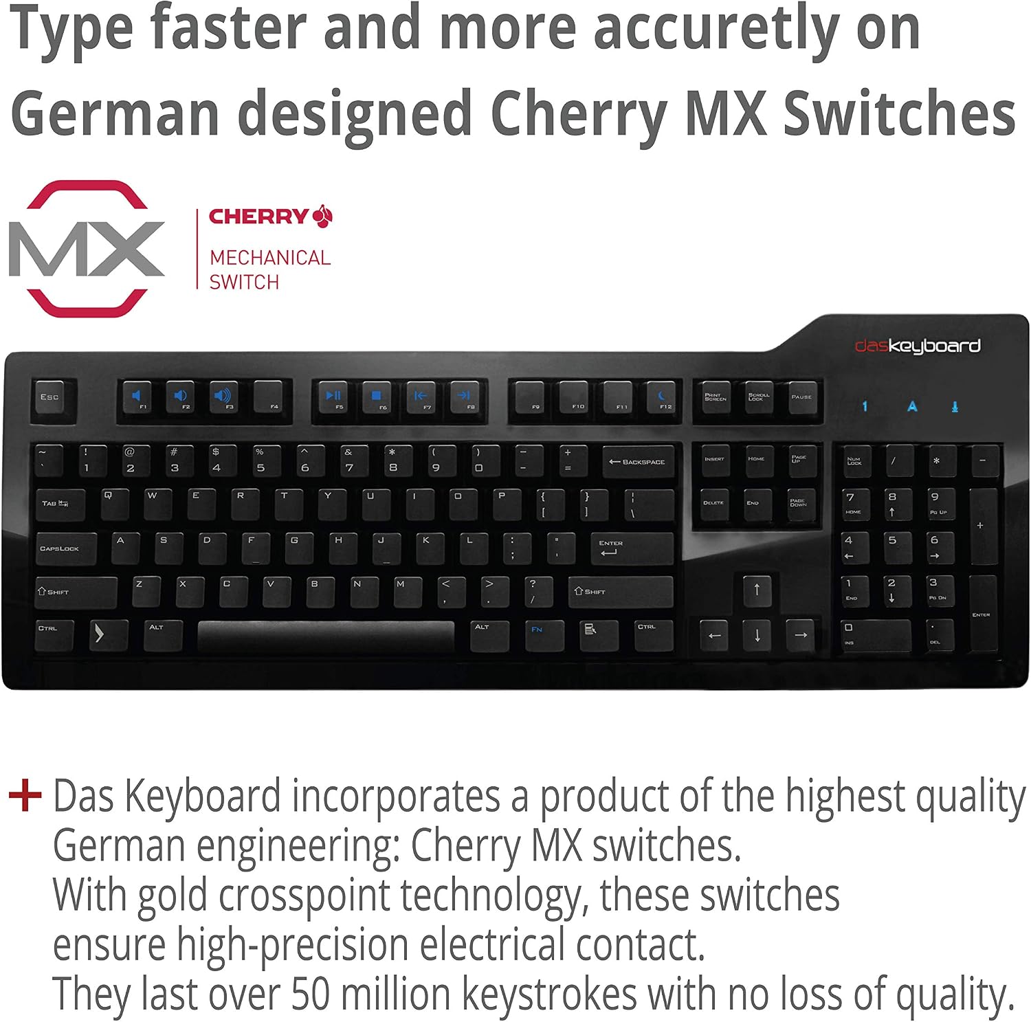 Das Keyboard 4 Professional Wired Mechanical Keyboard, Cherry MX Brown Mechanical Switches, 2-Port USB 3.0 Hub, Volume Knob, Aluminum Top (104 Keys, Black)