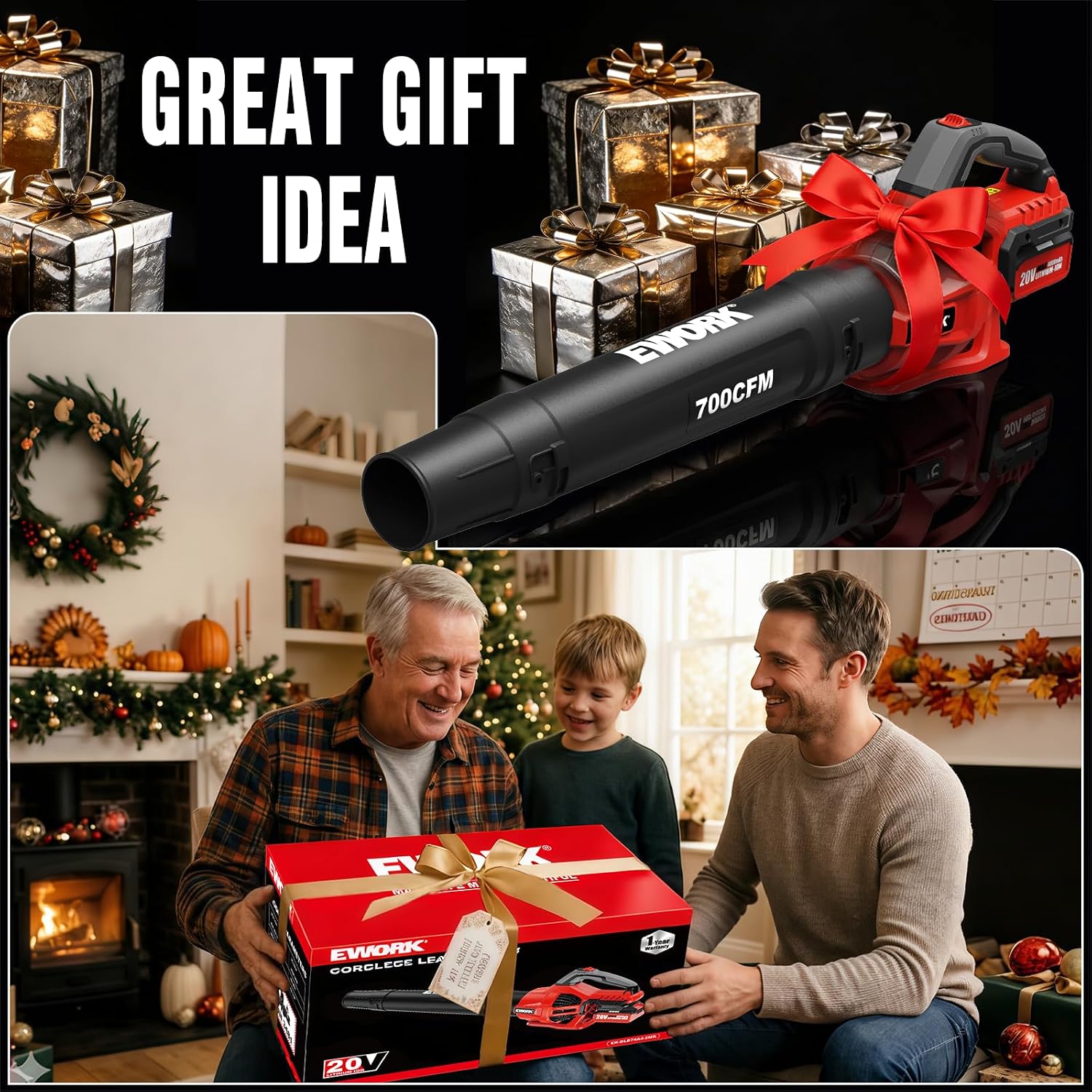 EWORK 20V 700CFM Cordless Leaf Blower with 2×4.0Ah Batteries and Charger | 2-Speed Adjustable Powerful Handheld Electric Leaf Blowers for Lawn Care