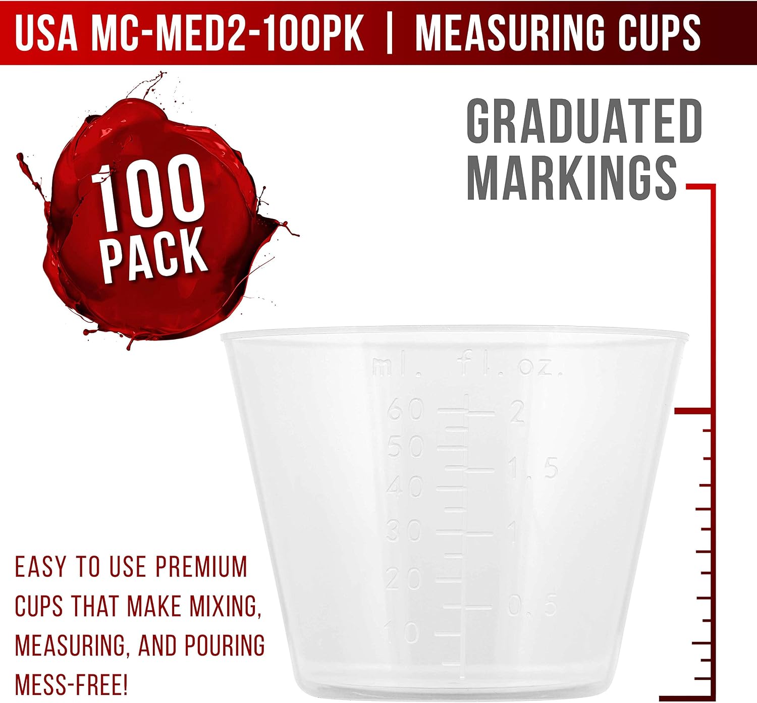 Pouring Masters 40 Ounce (1200ml) Graduated Plastic Mixing Cups (Box of 24)