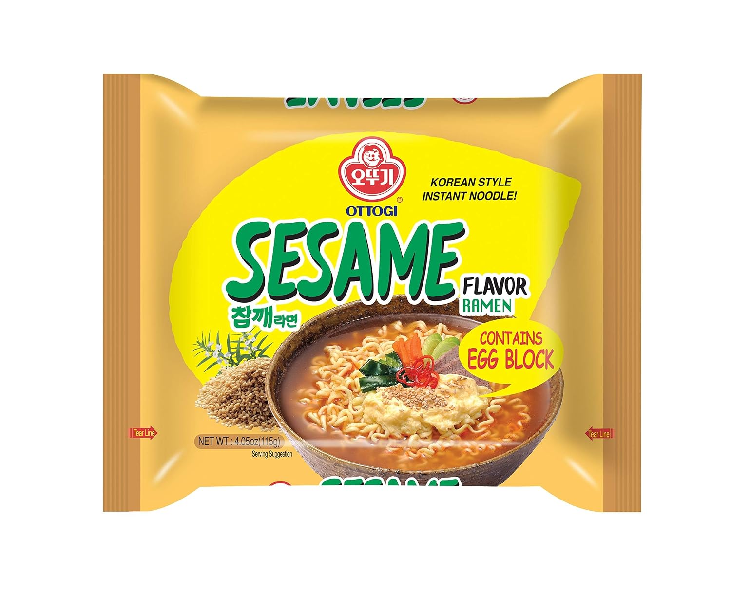 OTTOGI Spicy Sesame Flavor Ramen – Korean Instant Noodle with Egg Block, Spicy Sesame Broth, 4.05 oz (Pack of 5)