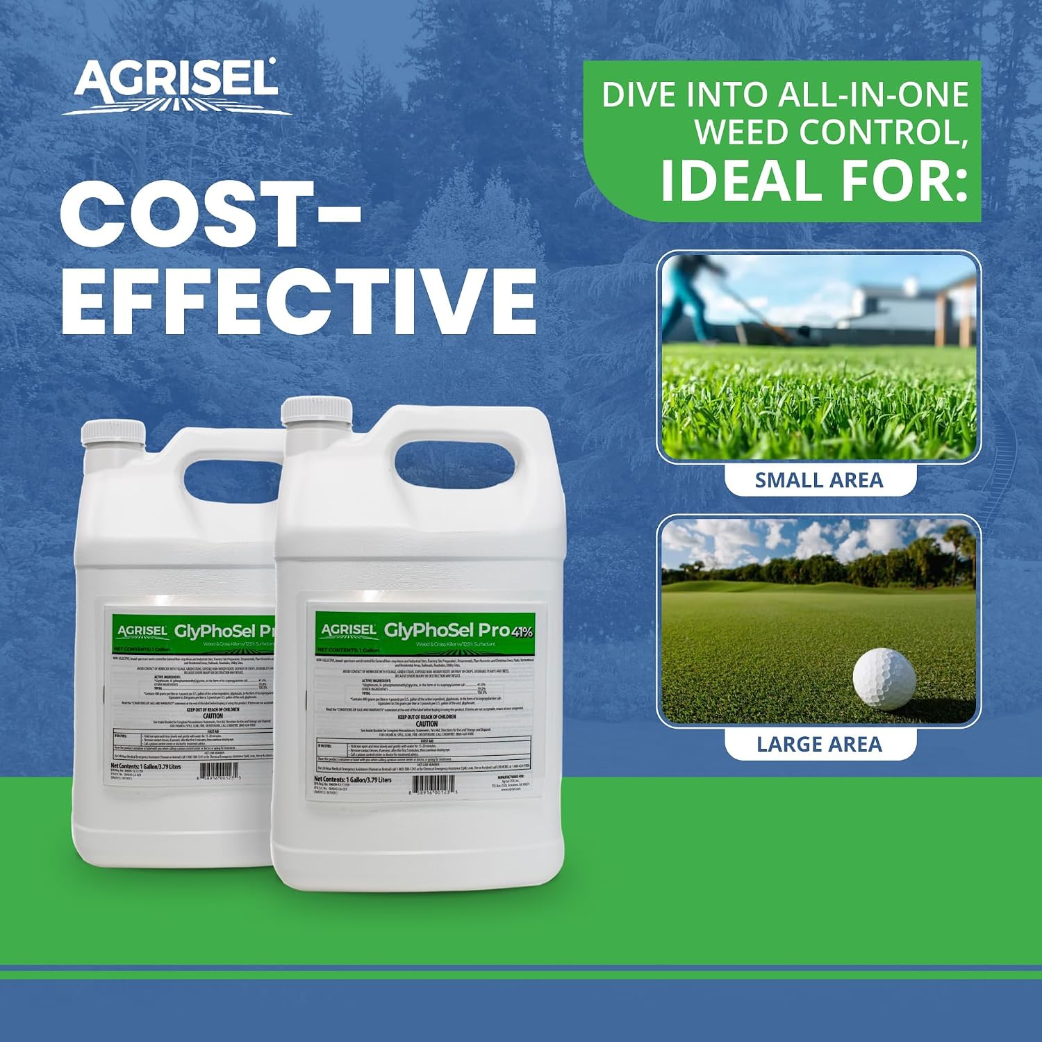 Agrisel GlyPhoSel Pro Weed Killer, Easy Mixing, Pet Safe, 128 Ounces | Tackles Hard-to-Kill Weeds, Low-Odor