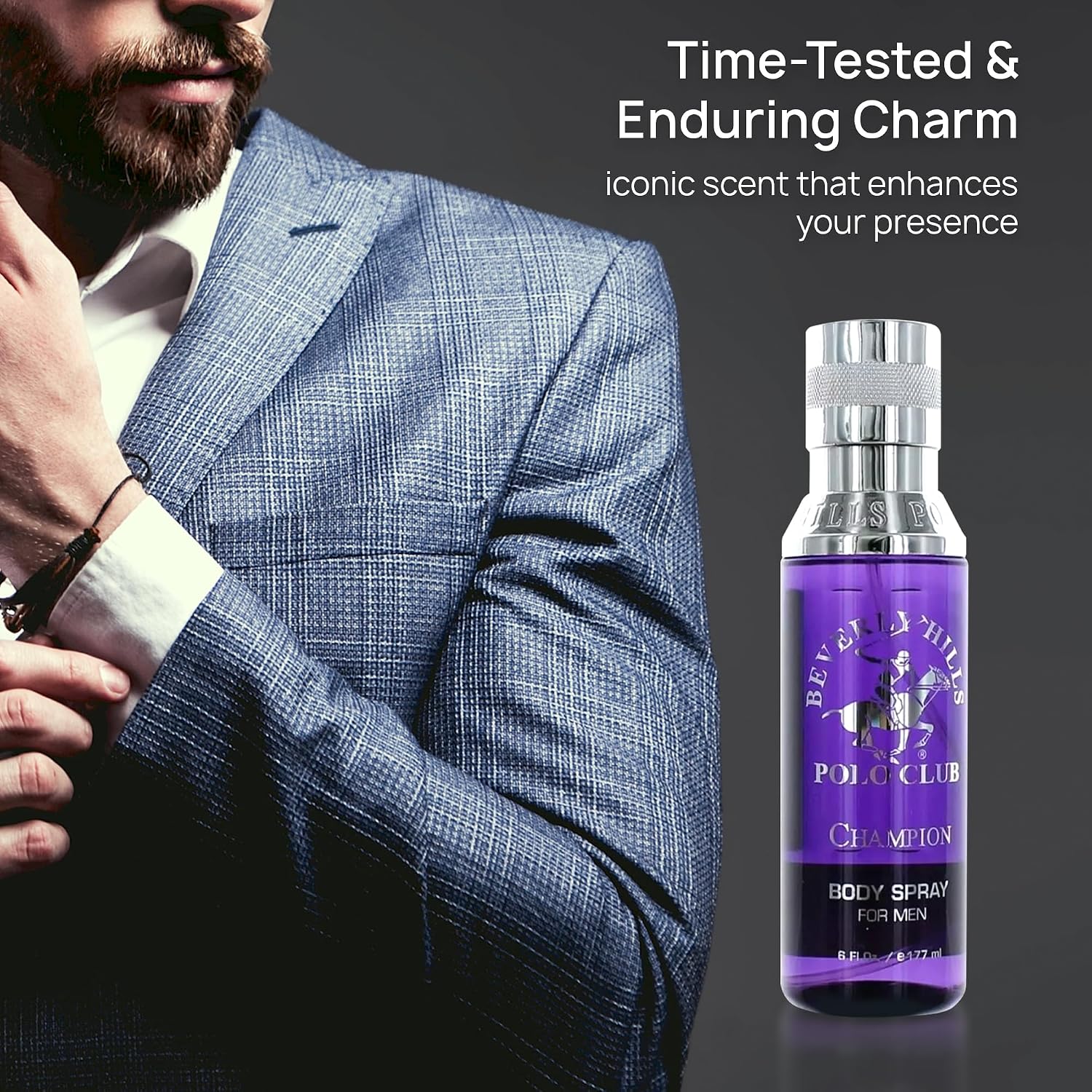 Beverly Hills Polo Club Body Spray for Men - BHPC Blaze - Fresh, Earthy with Notes of Cedar & Basil - Long Lasting Body Mist Cologne Scent - Ideal Gift for Him, 6oz