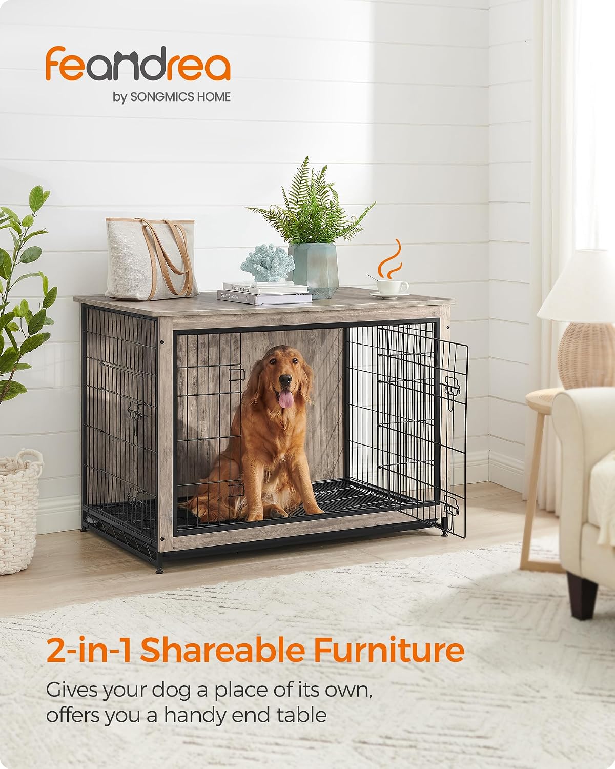 Feandrea 27.2" Dog Crate Furniture, Indoor Dog Kennel Side End Table