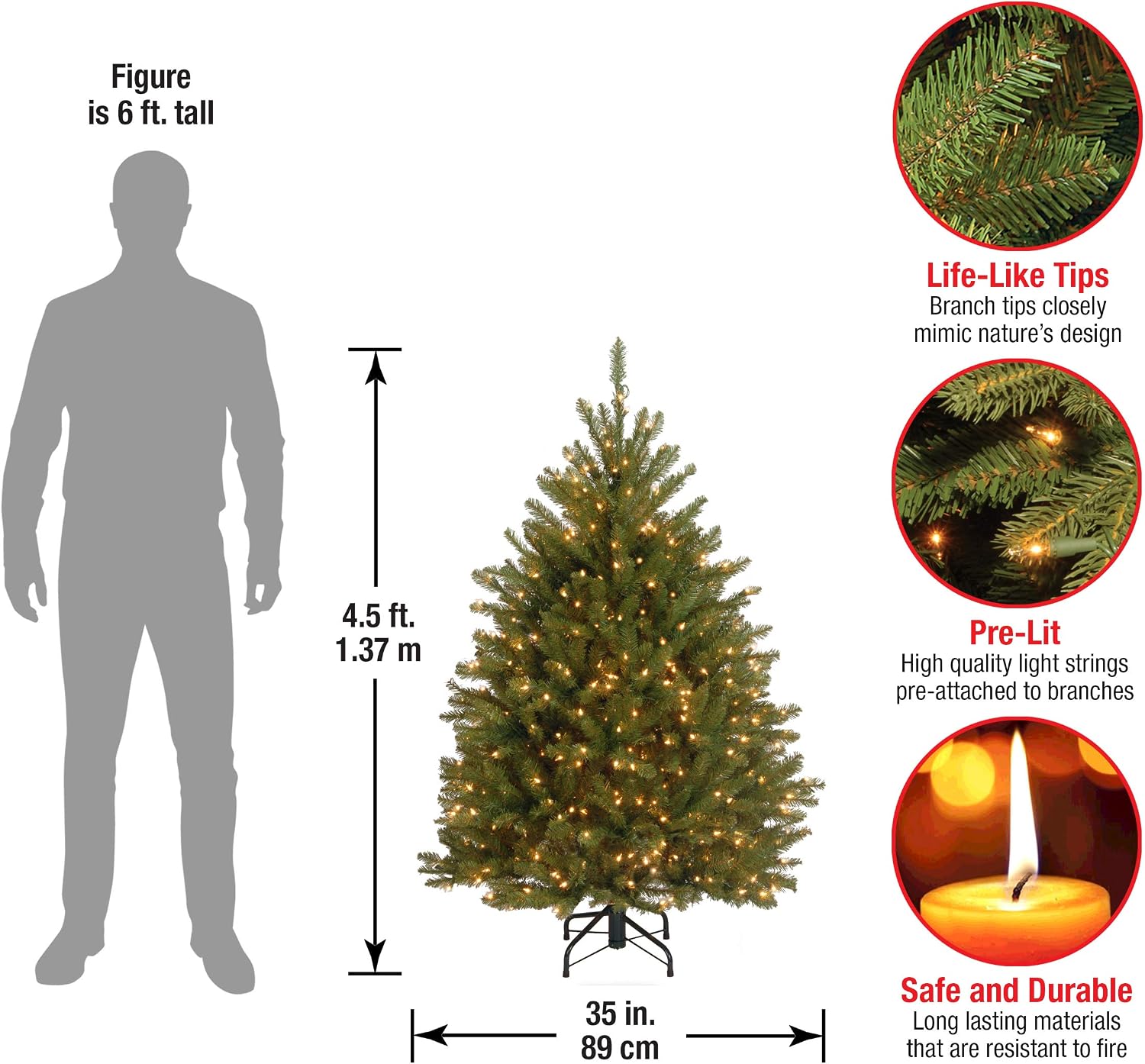 National Tree Company 7ft Pre-Lit Dunhill Fir Artificial Christmas Tree | 700 Clear Lights, 2,144 Tips, Includes Stand, Green
