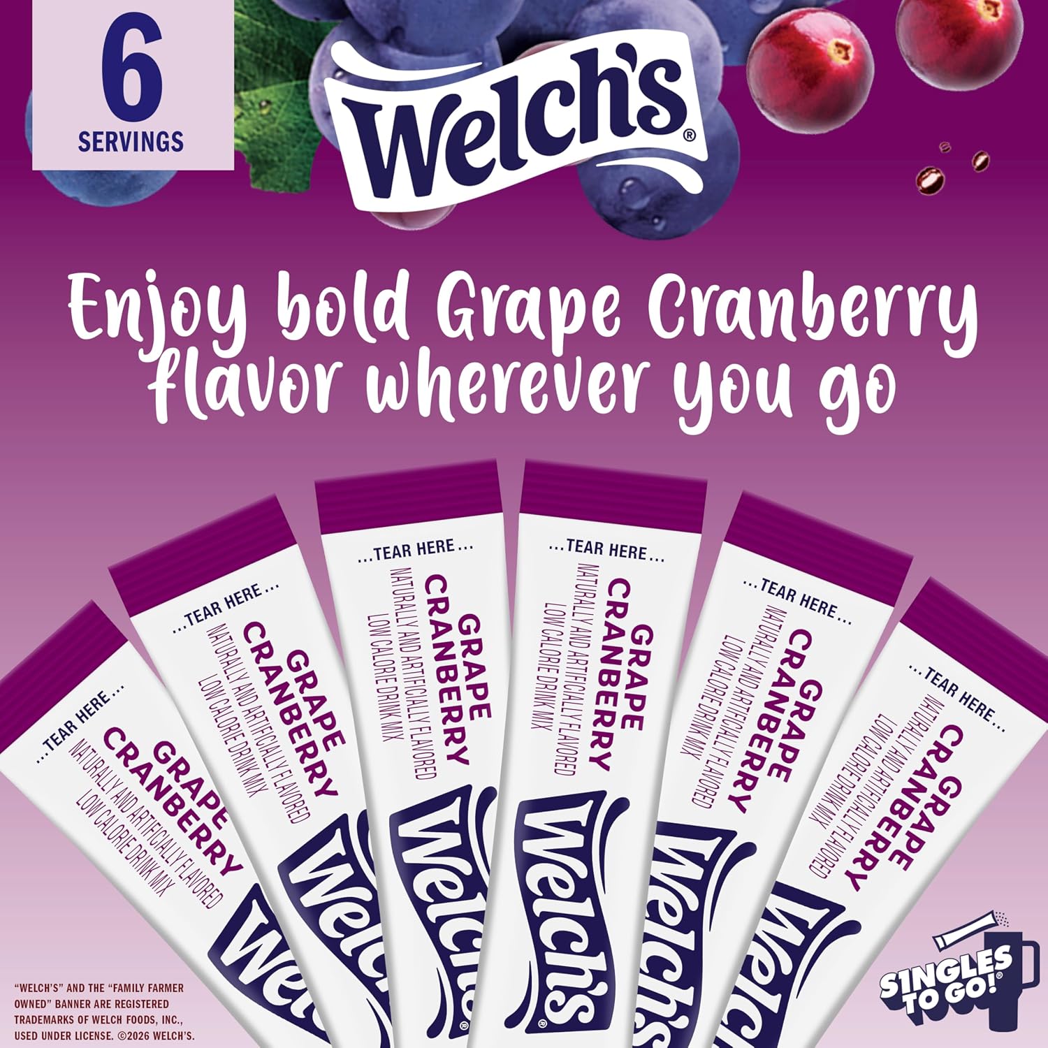 Singles To Go! Welch's Water Drink Mix, Grape, 72 Packets