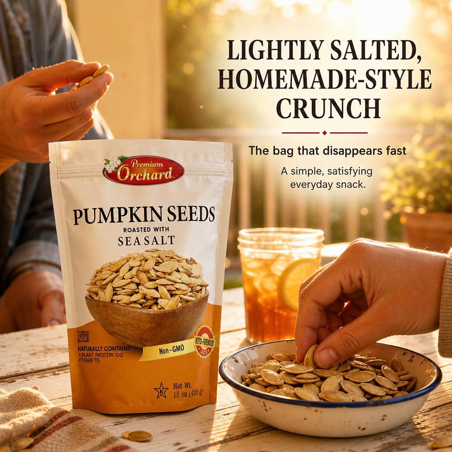 ROASTED PUMPKIN SEEDS to Eat in Shell by Premium Orchards MIXED NUTS - Salted with Sea Salt - Non-GMO Vegan Fresh Healthy Snacks/ - Great source of Plant Protein, Zinc, Magnesium & Iron - 1 Bag