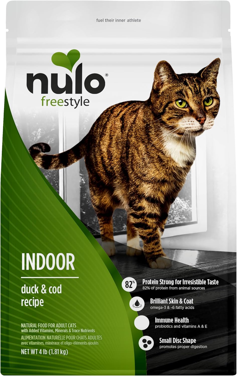 Nulo FreeStyle Dry Cat Food Indoor - Duck & Cod, High Protein Grain-Free Dry Cat Food, Natural Kibble with Probiotics and Omegas Fatty Acids, 4lb Bag