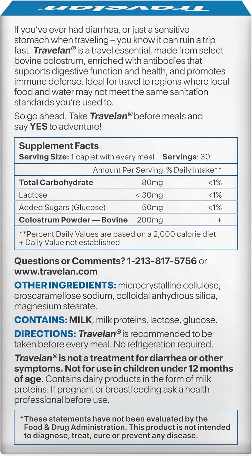 Anti Diarrhea Pills Help Prevent Traveler’s Diarrhea Before It Starts 30 Ct | Clinically Proven, Travel Essentials, Drug-Free Colostrum, Natural Digestive and Immune Support Supplement