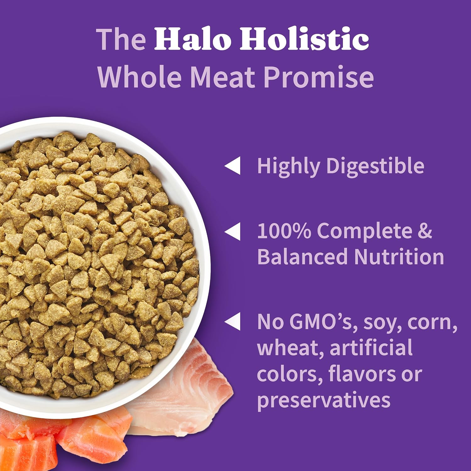 Halo Natural Dry Cat Food, Wild Salmon & Whitefish Recipe, 3-Pound Bag