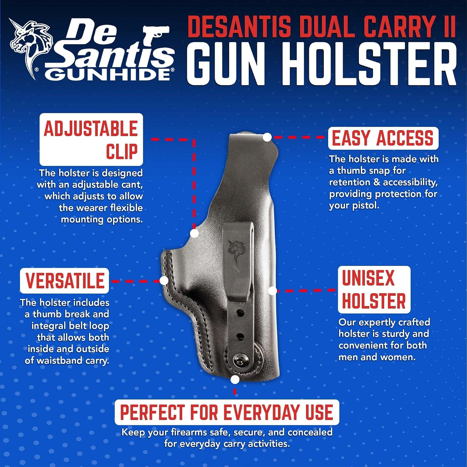 DeSantis Dual Carry II IWB/OWB Holster- Leather Holster, Fits GLOCK 19/19 GEN 5/19X/23/32/36/45/48, Beretta Cougar 9/40, S&W 99/990 L 4""