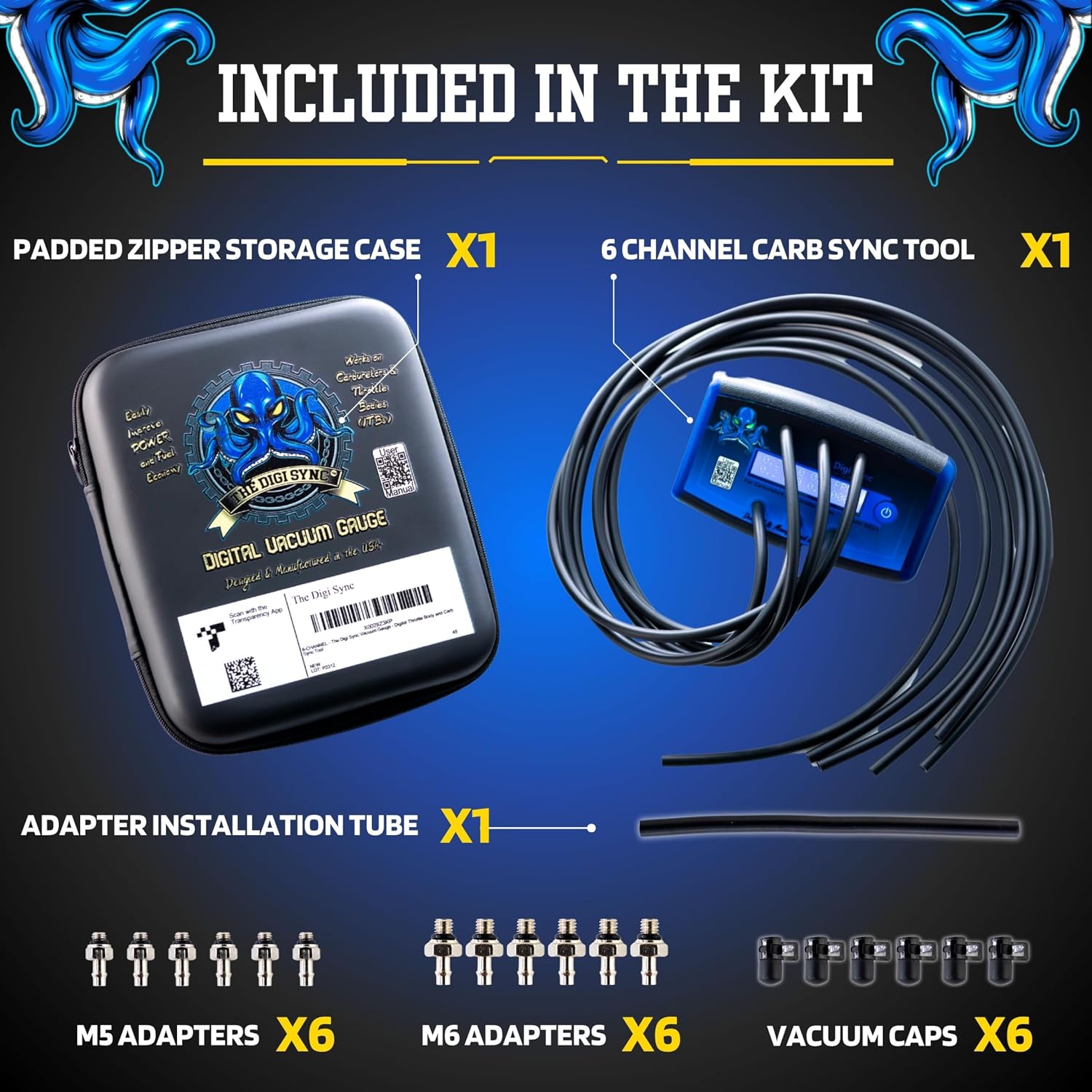 6-Channel - The Digi Sync™ Digital Throttle Body & Carb Sync Tool, Easy To Use & Accurate Carburetor Synchronizer, Vacuum Gauge Carburetor