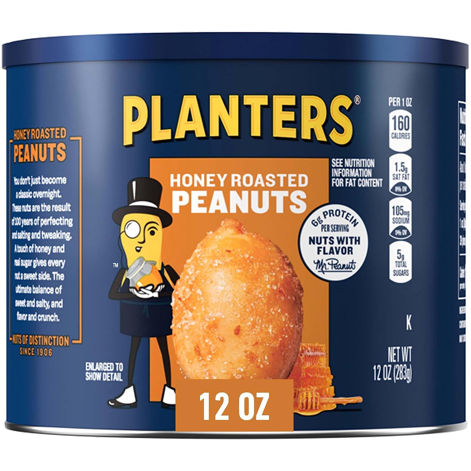 PLANTERS Salted Peanuts, Plant Based Protein Snacks, 12 Oz (1 Ct) | Roasted Salted Nuts. Resealable Canister. Snacks for Adults. Party Mix, Party Snacks