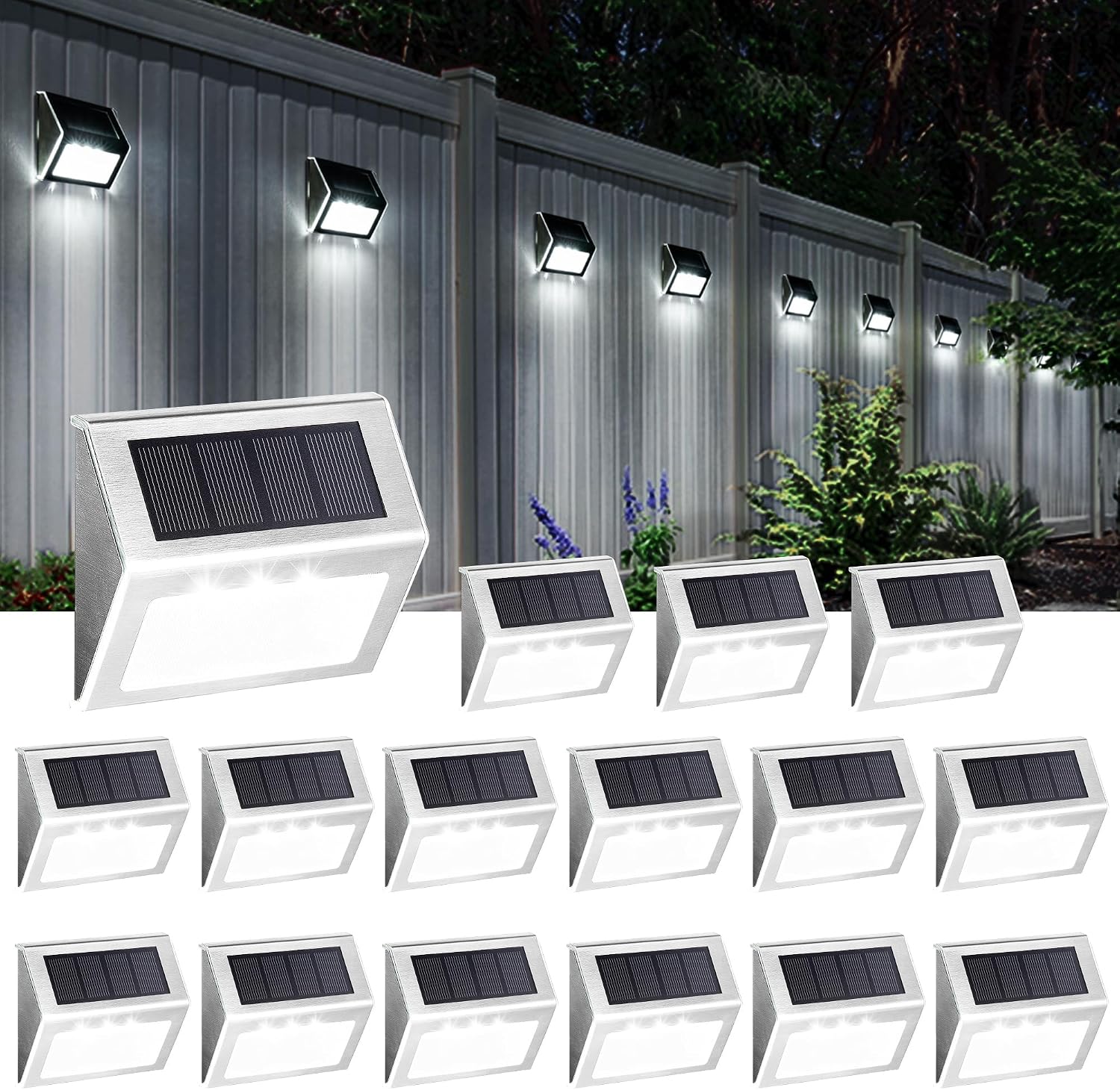 SOLPEX Solar Fence Lights, 12 Pack, Waterproof, Cold White
