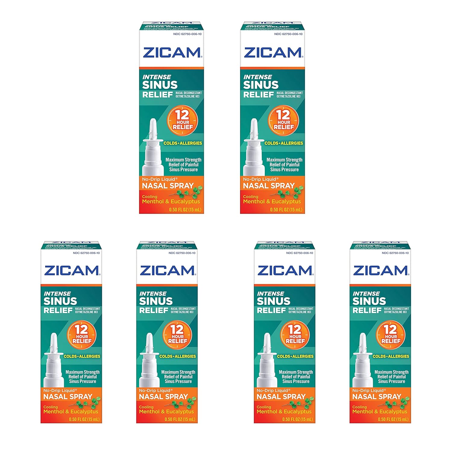Zicam Intense Sinus Relief No-Drip Liquid Nasal Spray 0.50 FL OZ (Pack of 6)