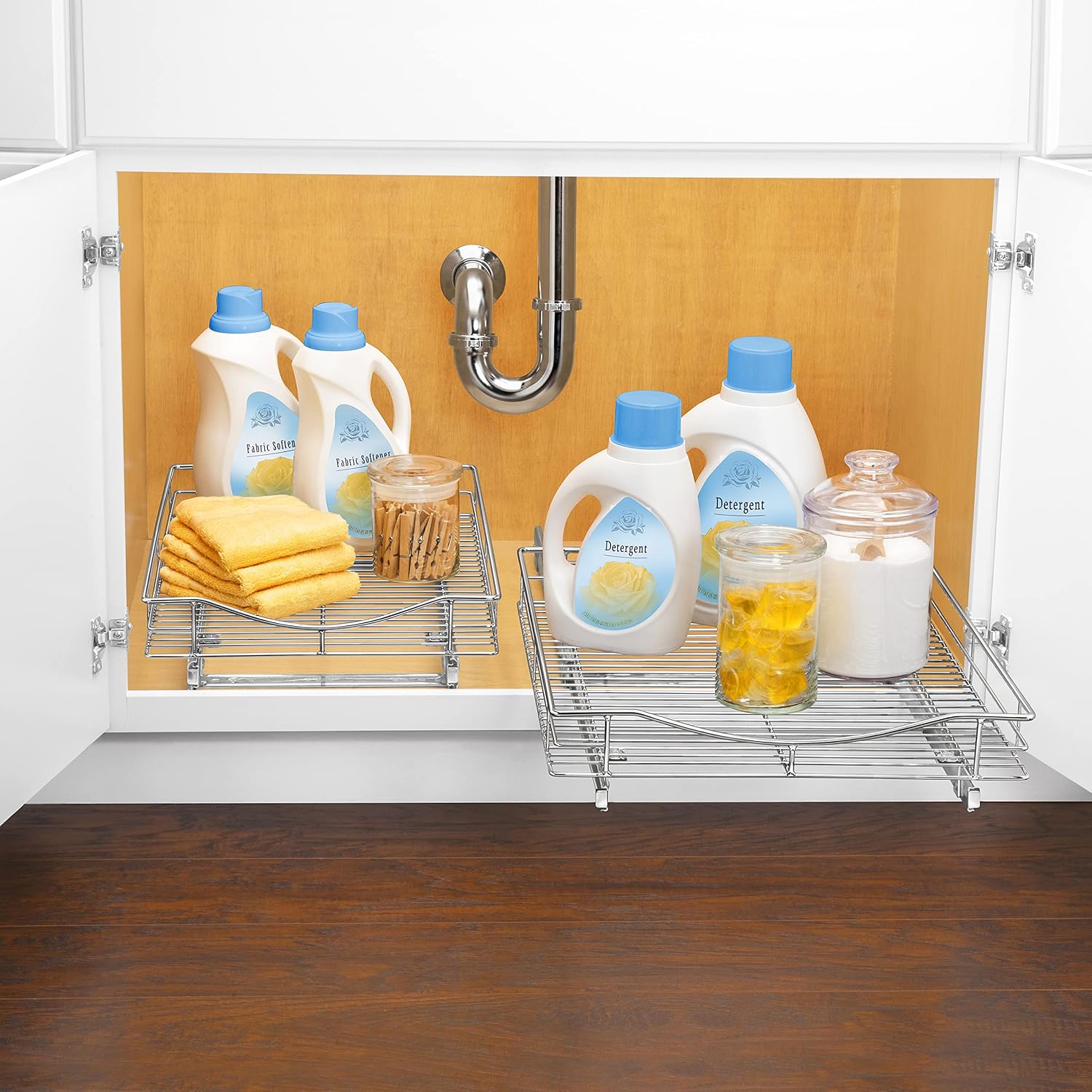 LYNK PROFESSIONAL® Pull Out Cabinet Organizer, Kitchen Slide Out Drawer | 11W x 21D Chrome cabinet pull-out shelves with 3/4-extension glides create easy-access storage for cookware and pantry items