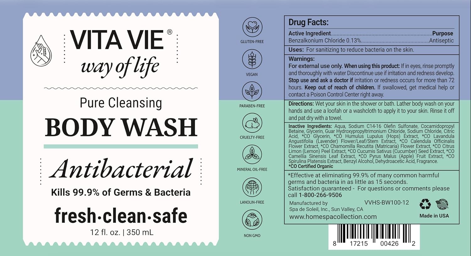 Lemon Body Wash, Antibacterial Soap With Tea Tree Oil, 12 Fl Oz