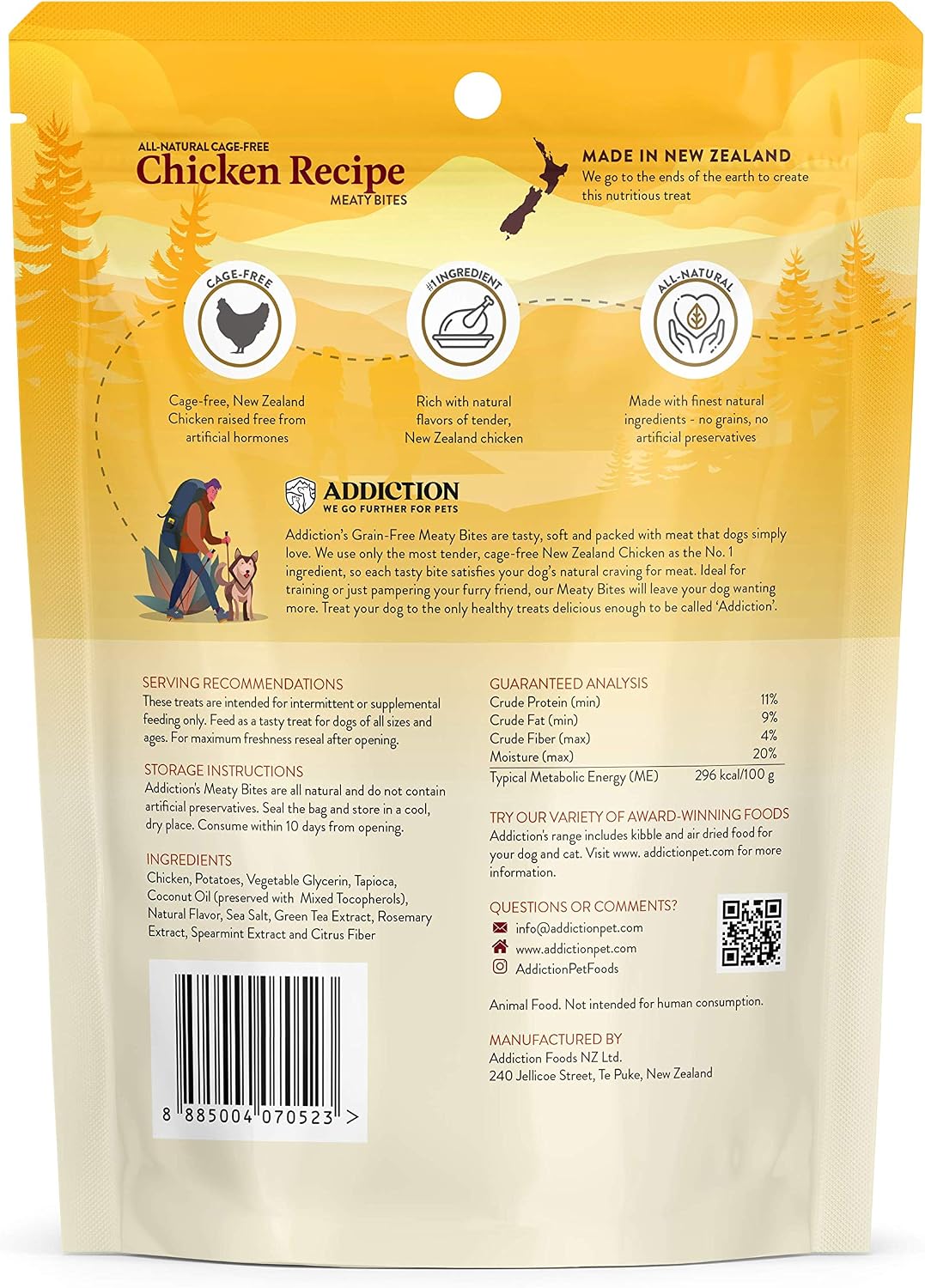 Addiction Venison Recipe Meaty Bites, All Natural Free Range Grain Free High Meat Dog Treats, 4 Oz.