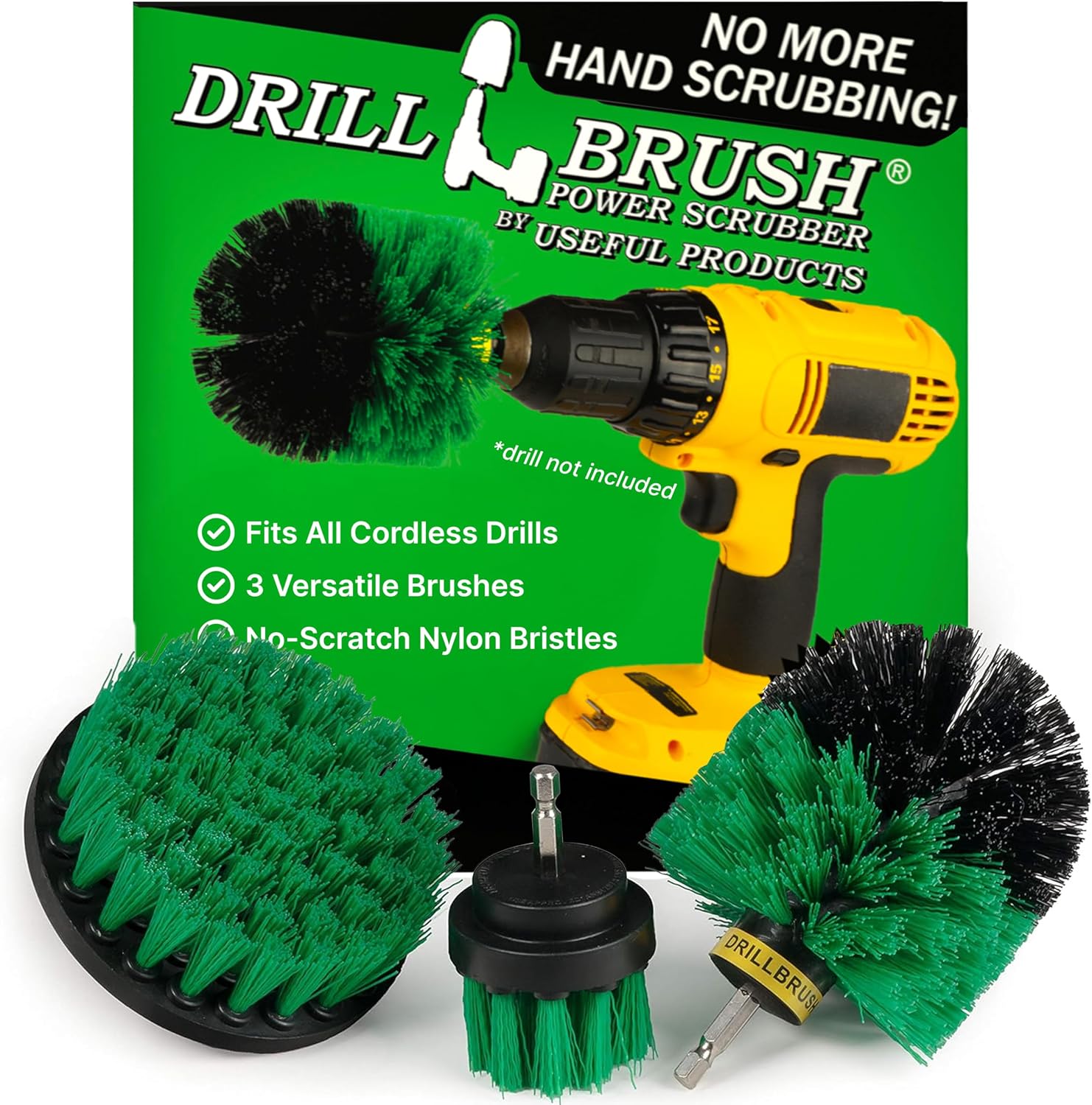 Drillbrush Drill Brush Attachment Set for Bathroom, Tile & Grout Cleaning | Power Scrubber Brush Kit for Bathtub & Shower - All-Purpose Household Cleaning Brushes for Drill - Electric Grout Cleaner Kit