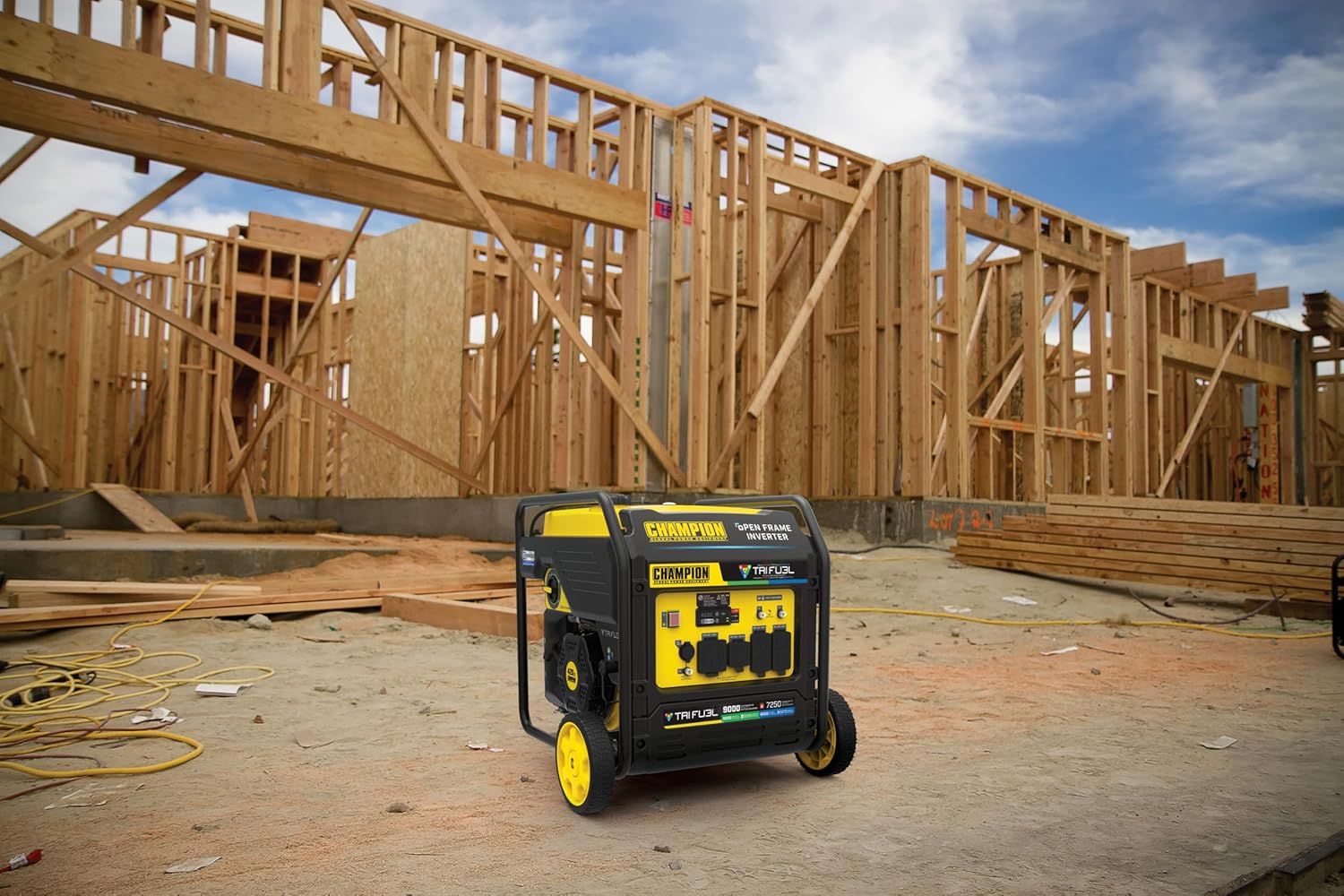 Champion Power Equipment 9000-Watt Electric Start Tri Fuel Home Backup Portable Open Frame Inverter Generator with Quiet Technology and CO Shield