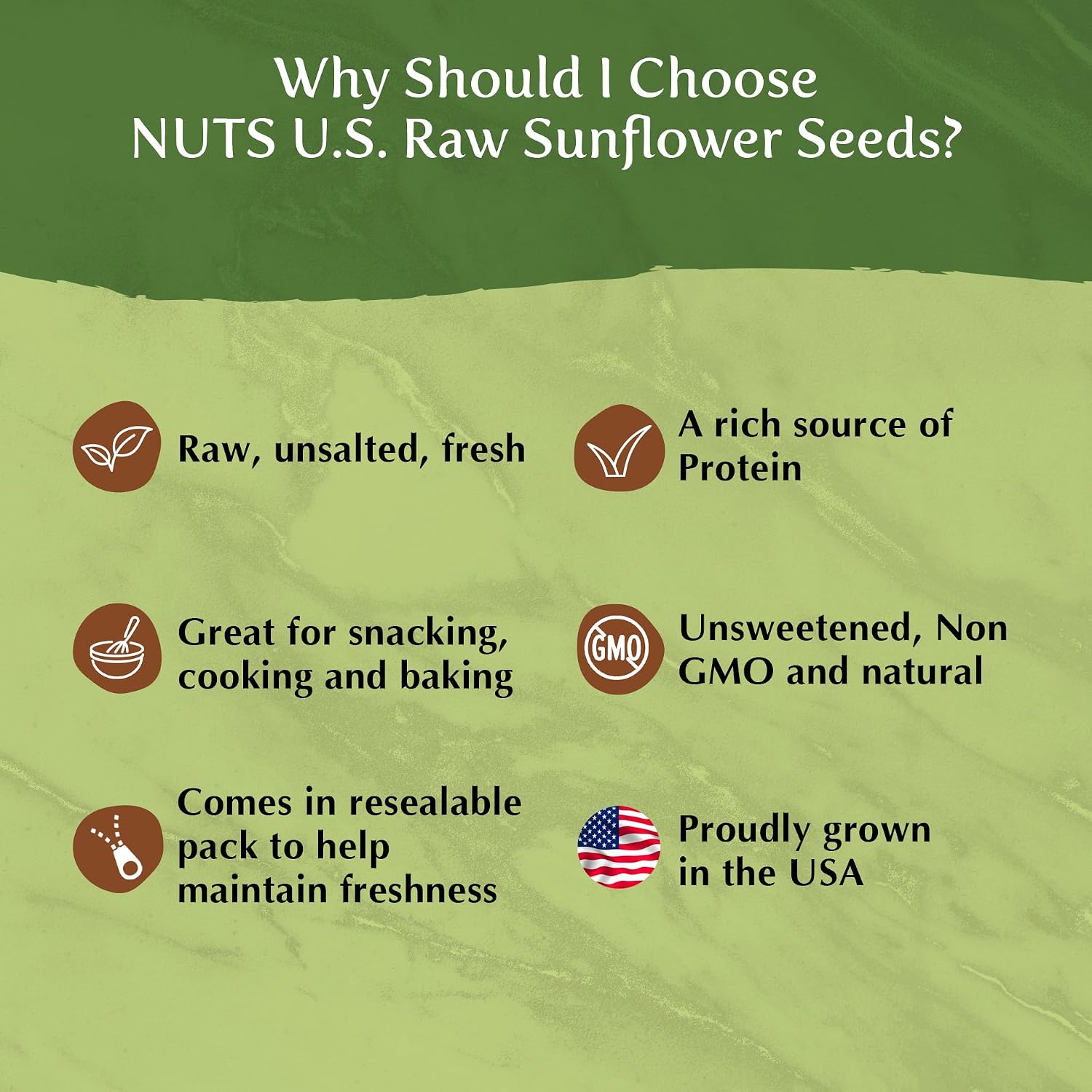 NUTS U.S. - Sunflower Kernels | Raw | A Rich Source of Protein | USA Grown and Packed in Resealable Bags!!! (1 LB)