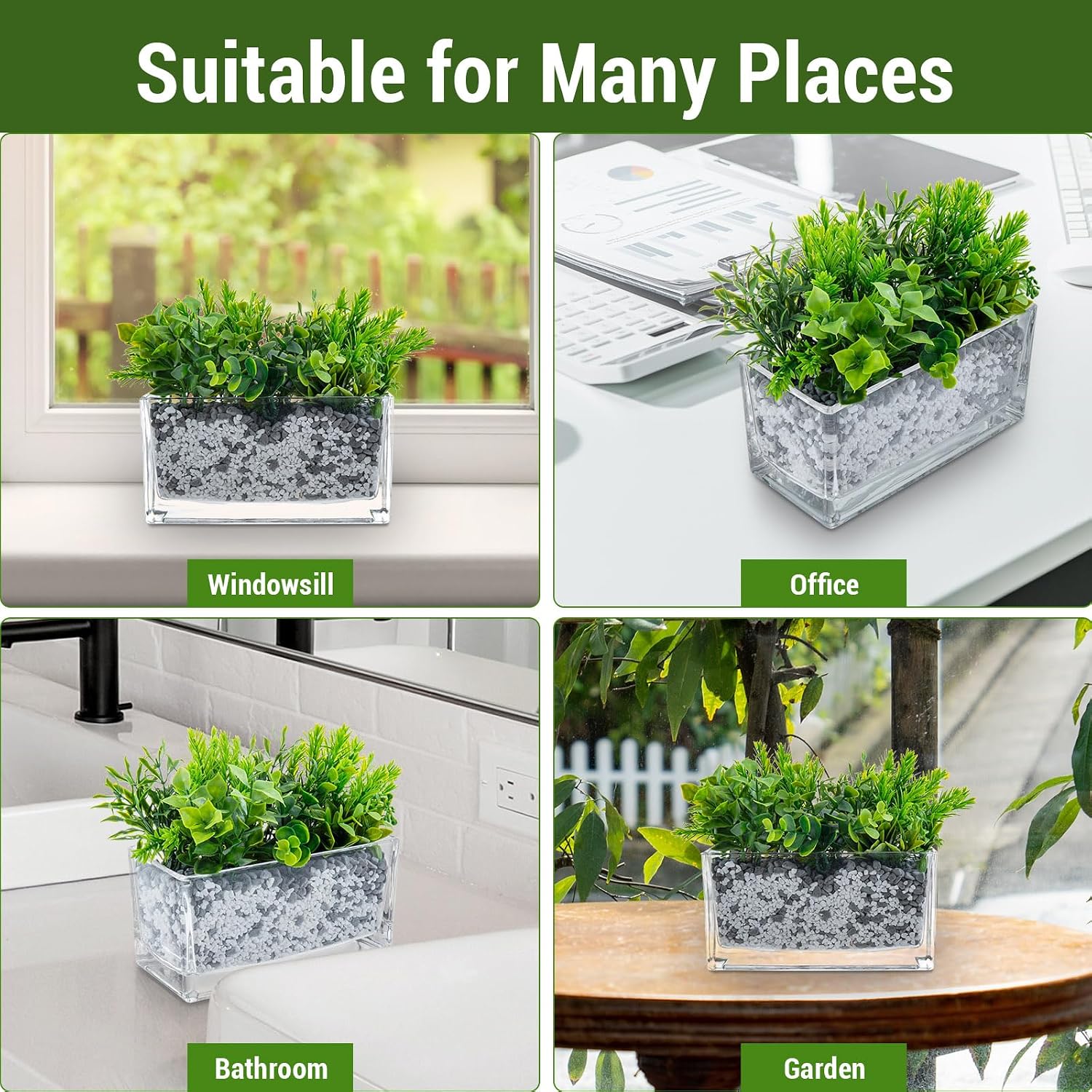 MyGift 7.8 Inch Modern Rectangular Glass Vase Trough Planter Terrarium | Clear Display Design, Tabletop Floral Centerpiece, Succulent Showcase