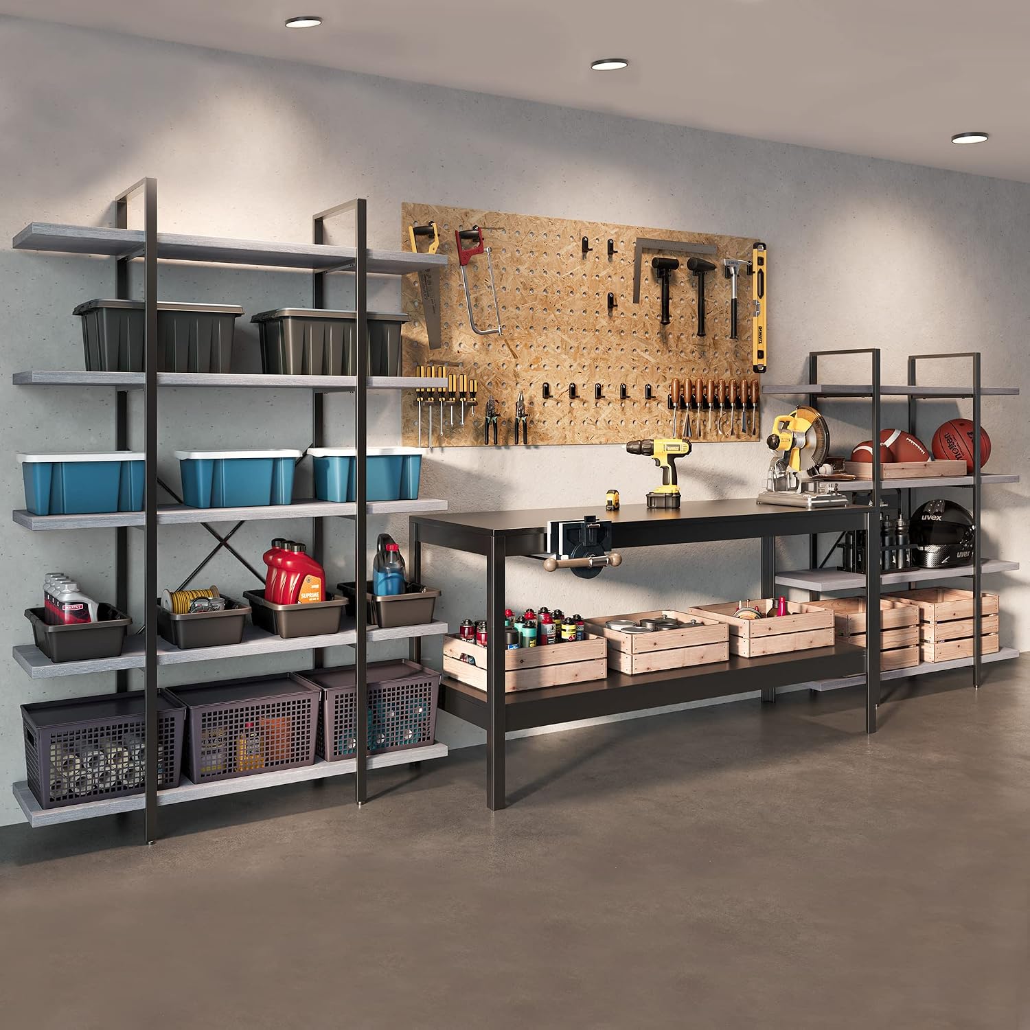 BELLEZE 4 Tier Modern Rustic Industrial Bookshelf, Open Wide Office Etagere Book Shelf