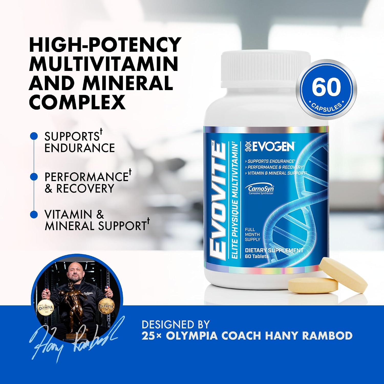 Evogen Evovite Multivitamin Tablets | 30 Servings | Albion chelated minerals with CarnoSyn beta-alanine, Longvida curcumin, boron