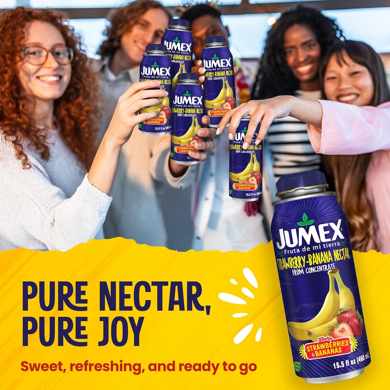 Jumex Mango Nectar Lata Botella - Made with Fresh Fruit Puree - Mango Juice Concentrate for Tropical Fruit Smoothie Mix, Cocktail Mixers & Kids Beverages - 15.5oz, 12 Pack Resealable Juice Bottles