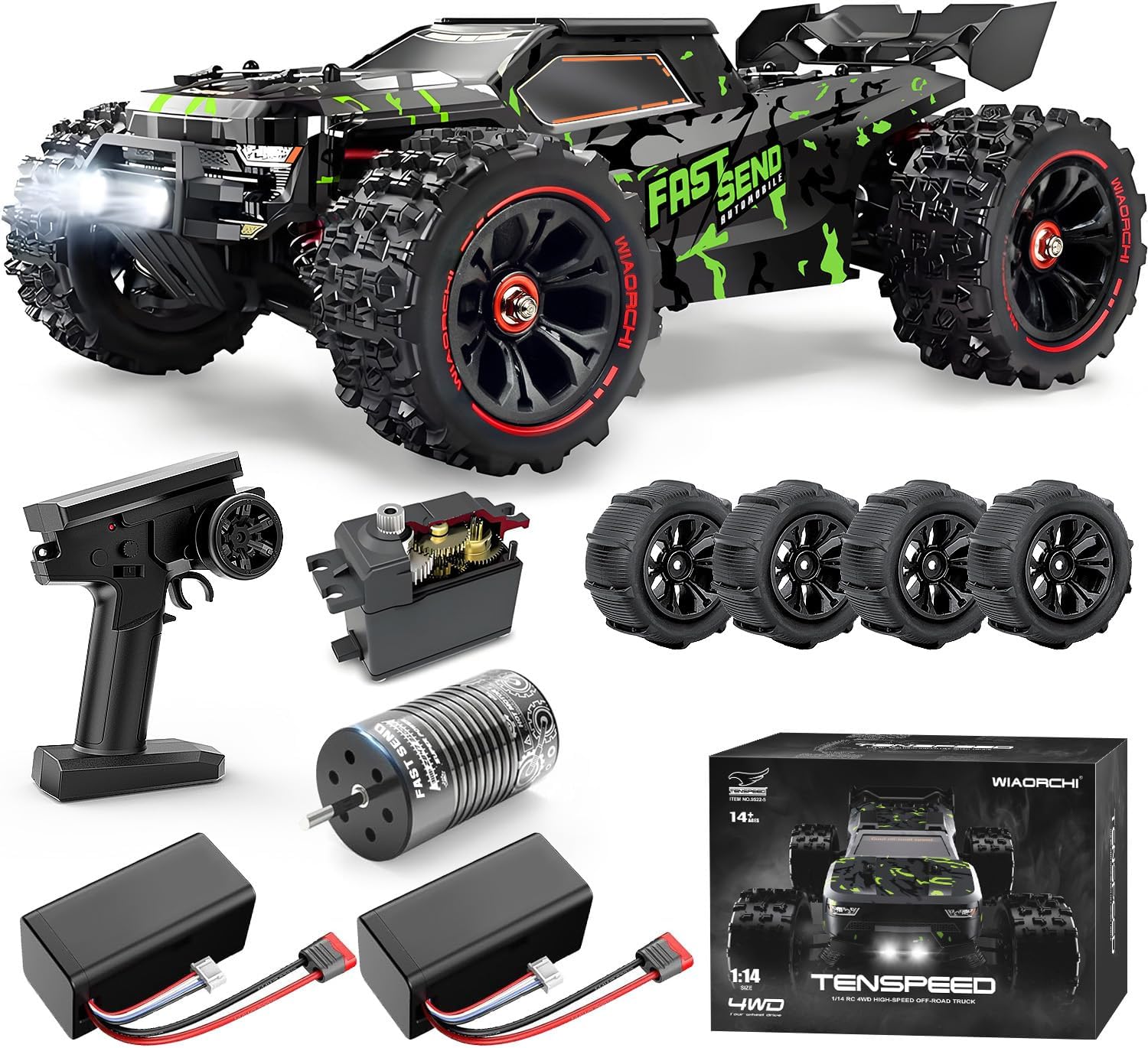 1/14 Brushless RC Cars for Adults Fast 50+ mph, RC Trucks 4x4 Offroad Waterproof, Electric Powered High Speed Remote Control Car