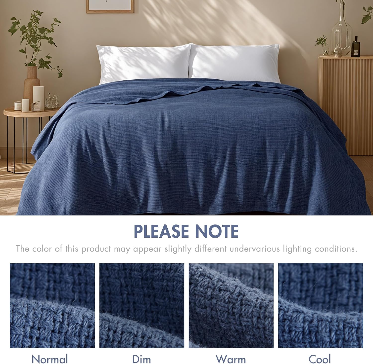 Madison Park 100% Cotton Breathable Queen Size Blanket for Bed, Blue | Freshspun Basketweave, All Season, Farmhouse Classic Bed Cover Full for Summer, OEKO TEX, Warm Home Essential For Couch, Sofa