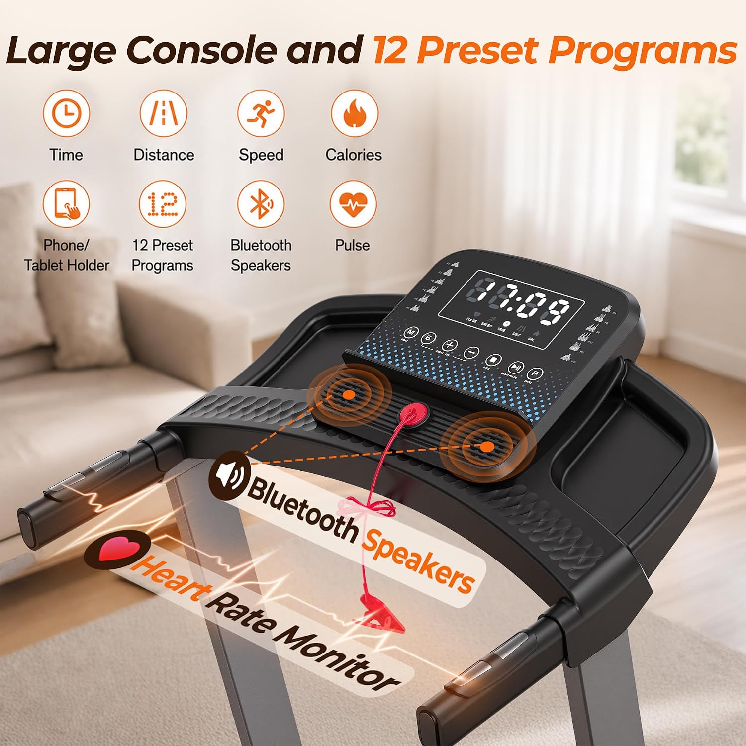 Cardirun Foldable Treadmills for Home with 10% Incline, 400 LBS Capacity | 3.5HP Quiet Running Treadmill, 40" x 16" Wide Belt, Max 7.6 MPH