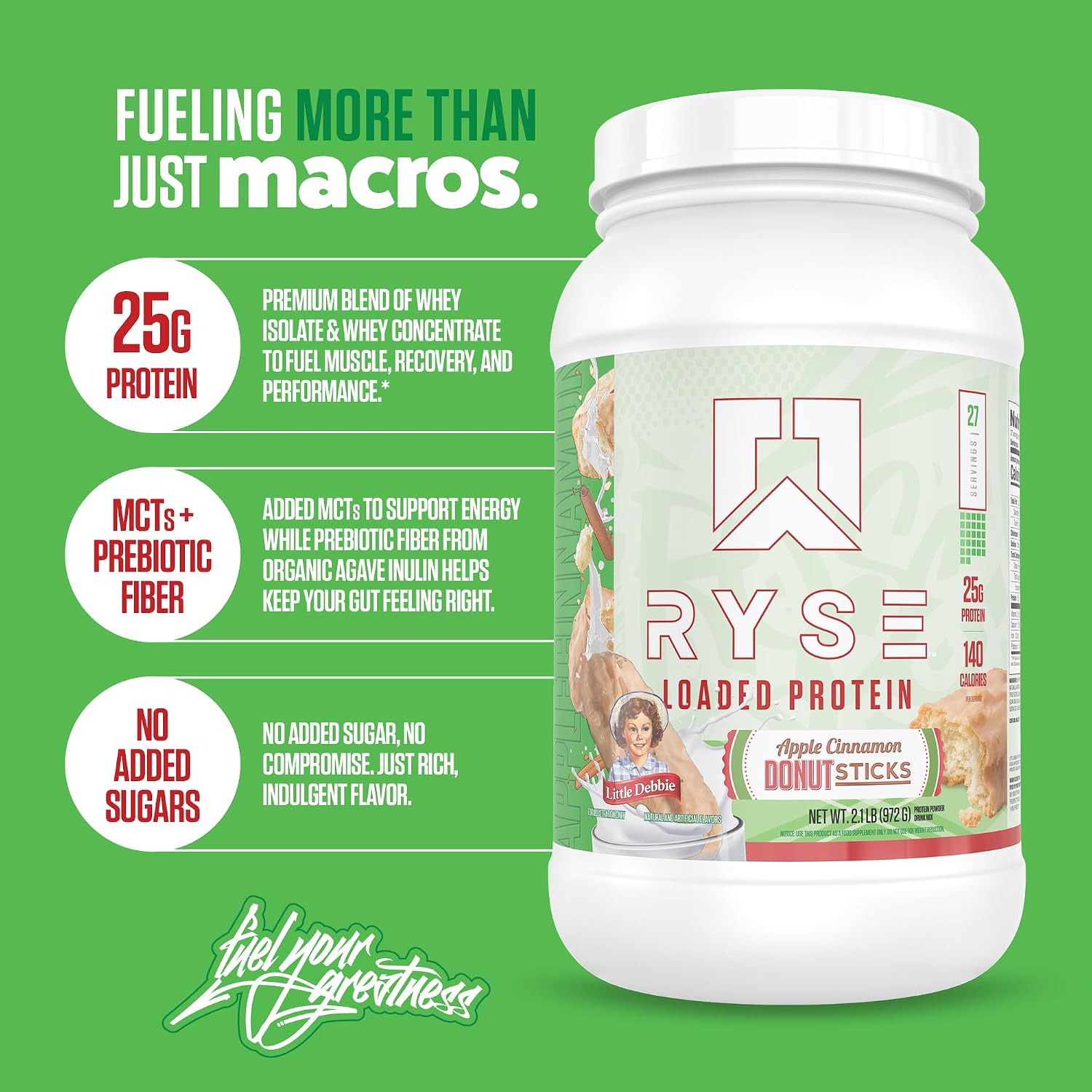 RYSE Loaded Protein Powder - Peanut Butter Cup - 25g Whey Protein Isolate & Concentrate with Prebiotic Fiber & MCTs - Low Carb, Low Sugar