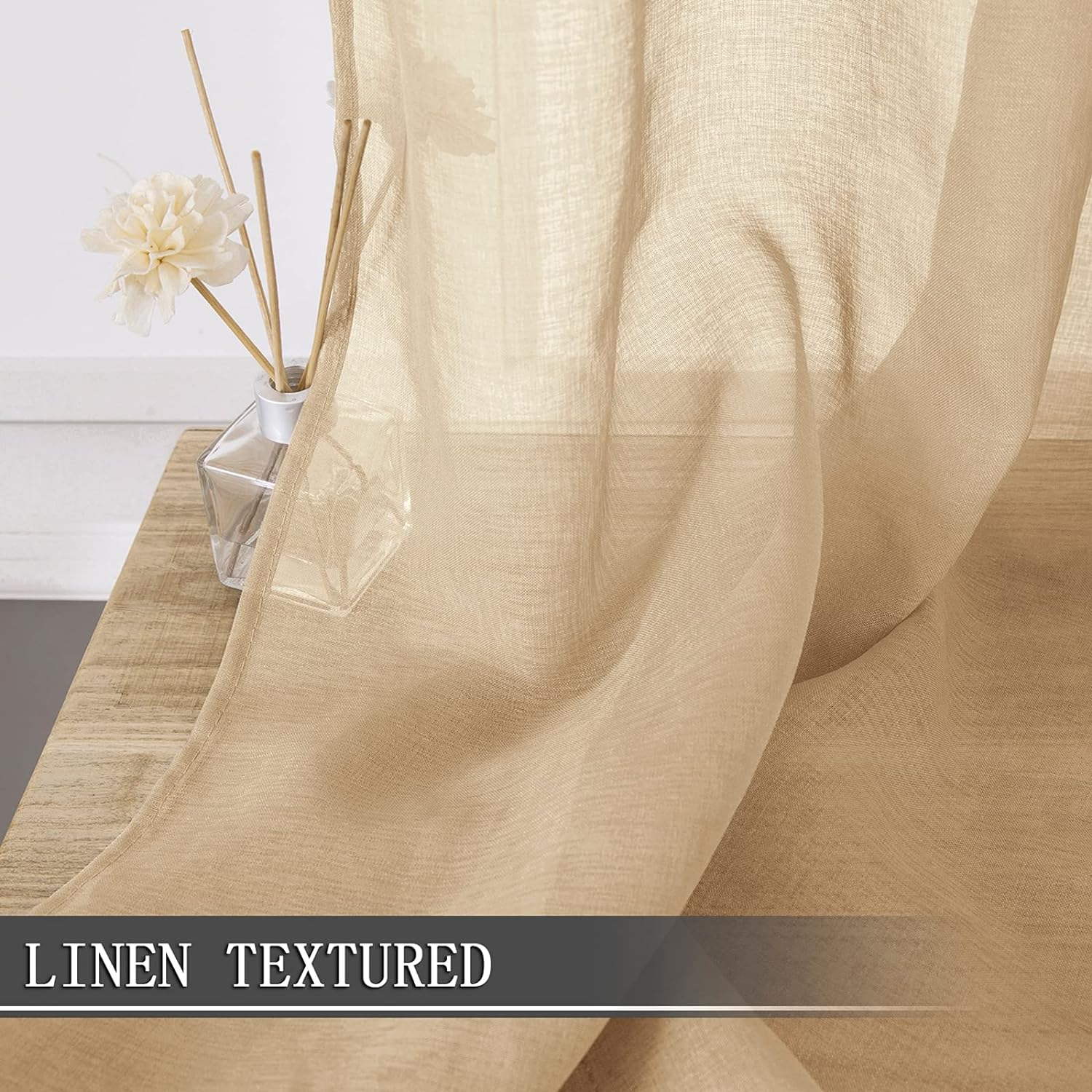 Tollpiz Sheer Curtain Linen Textured Living Room Curtains Sheer Light Filtering Rod Pocket Voile Curtain for Bedroom, 54 x 72 inches Long, White