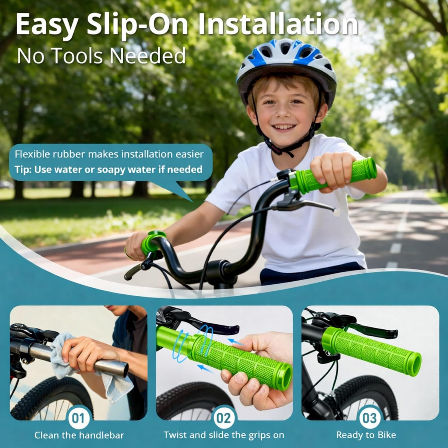 CHUNZEXI 4 PCS Bike Handlebar Grips, Rubber Bicycle Bar Grips Replacement, Non-Slip Handle Grips for Kids Bikes, Scooters, BMX