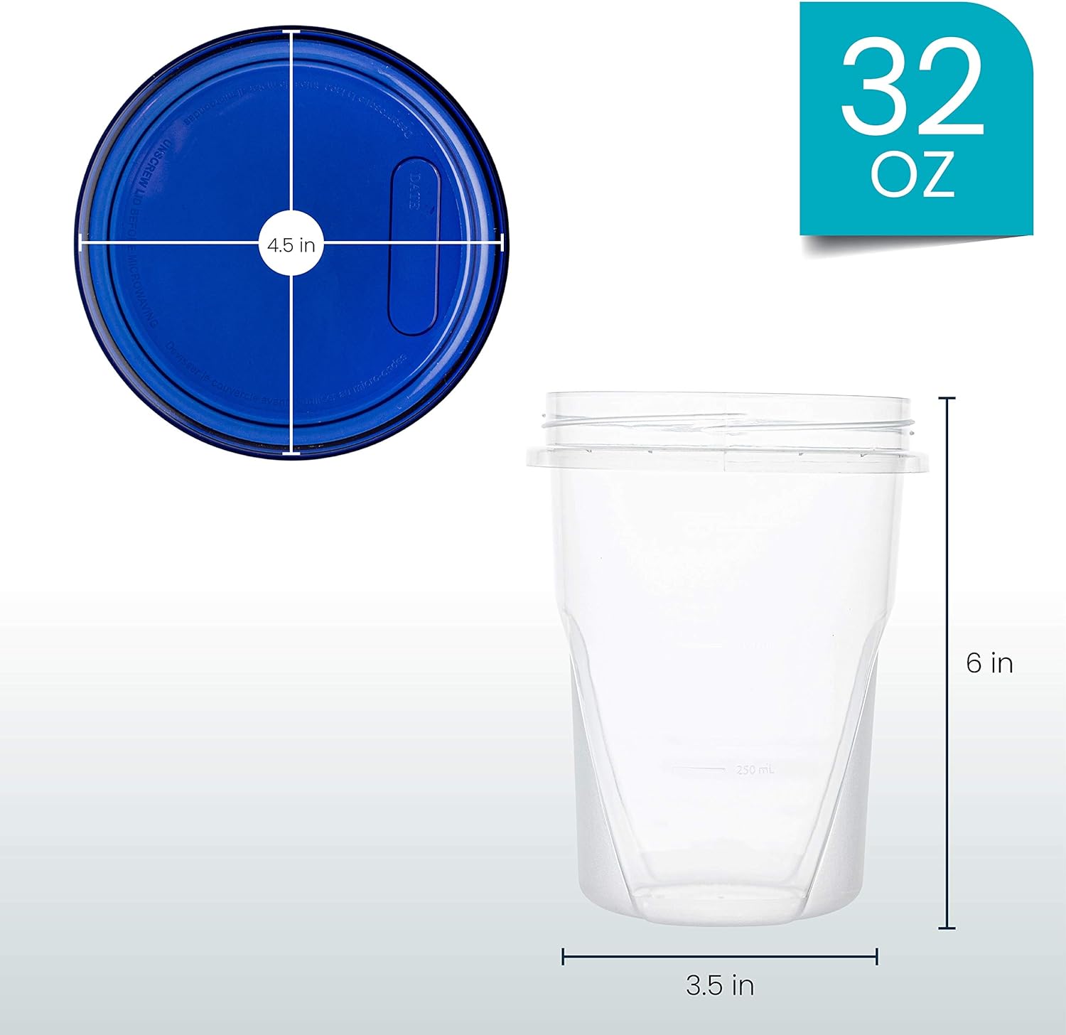 PLASTICPRO Twist Top Deli Containers Clear bottom With blue [32 oz 3 Pack]