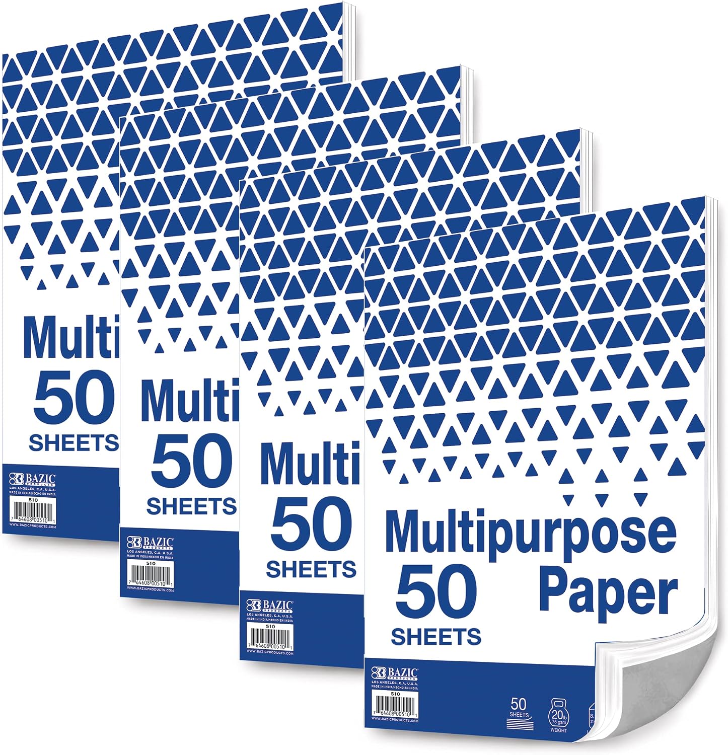 BAZIC Products White Multipurpose Paper, 8.5 x 11 in, 50 Sheets | 20 lb (75 gsm), 100% recycled, laser and inkjet compatible