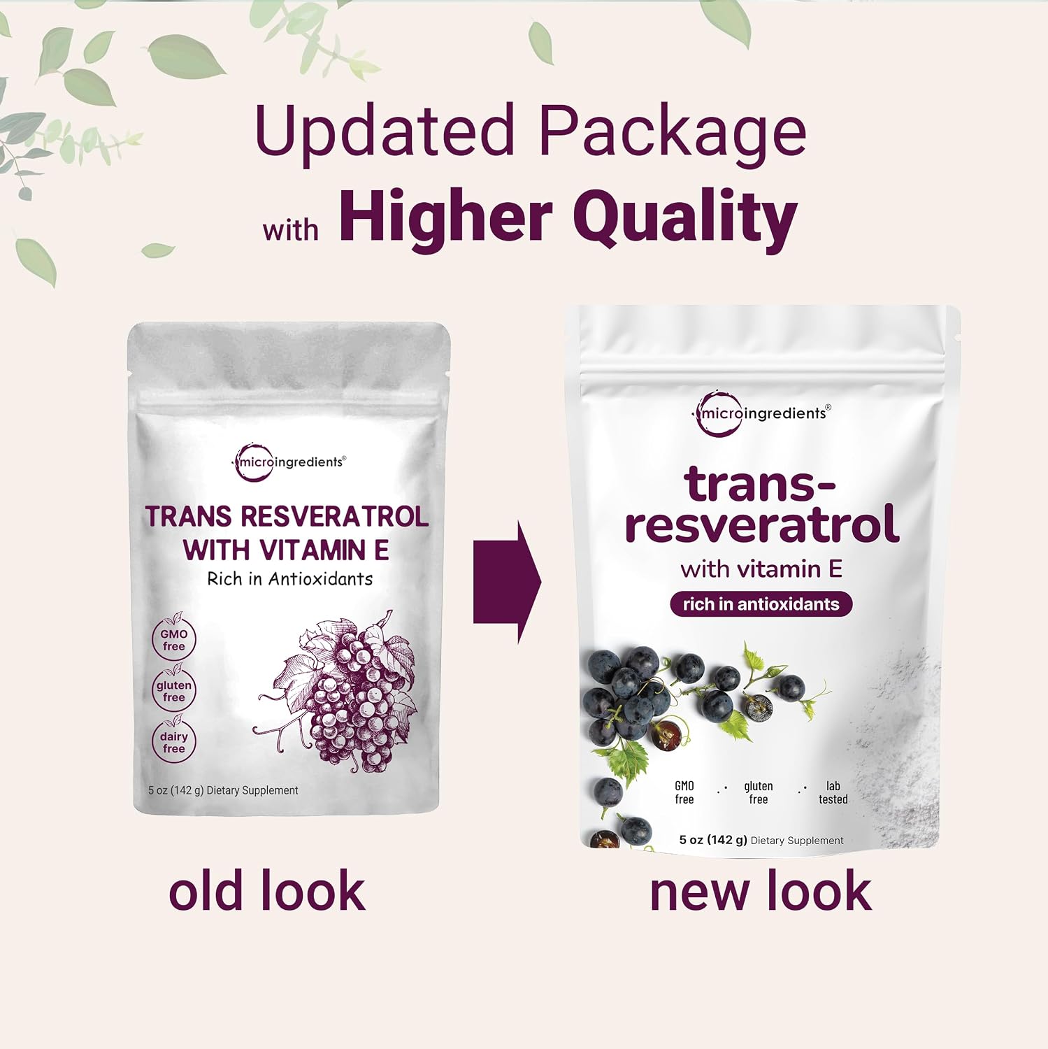 Pure Trans-Resveratrol Powder with Vitamin E, 5 Ounce, 2 in 1 Formula, Micronized Powder for Better Absorption, Premium Resveratrol Supplement
