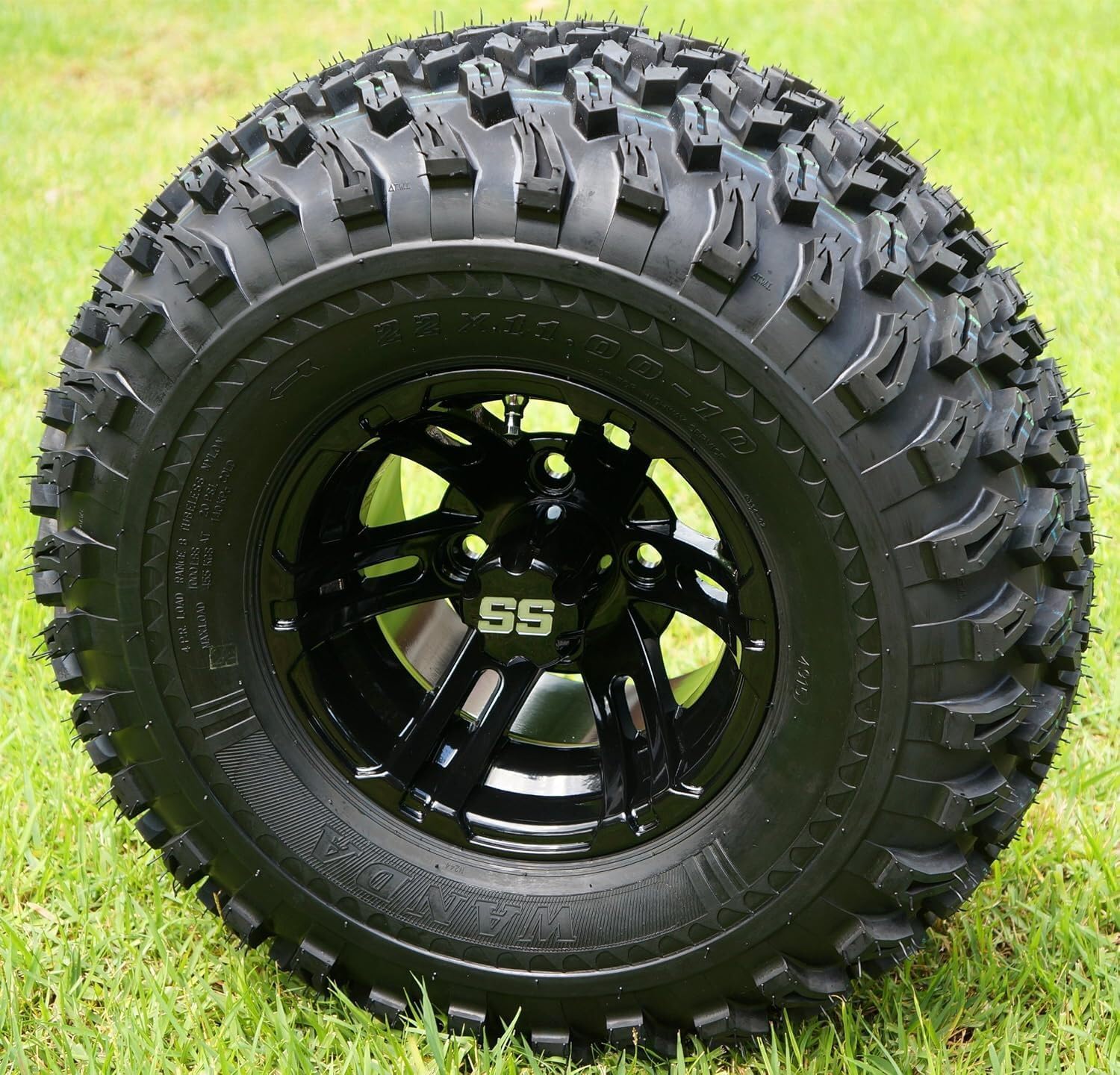 10" BULLDOG Black Wheels on 22x11-10 All Terrain Golf Cart Tires - Set of 4