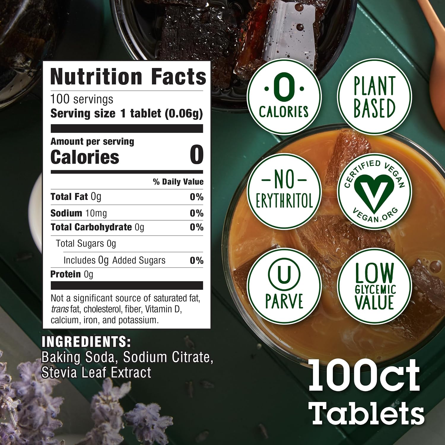 Stevia In The Raw, Stevia Sweetener Tablets, 100 Ct, Zero Calorie | Stevia Sugar Substitute, No Erythritol or Artificial Flavors, Vegan, Gluten Free, Kosher, Low Glycemic Index