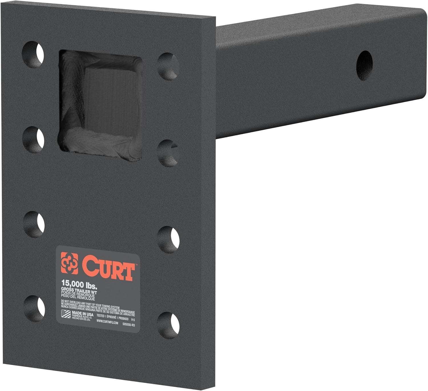 CURT 48325 Adjustable Pintle Mount for 2-Inch Hitch Receiver, 15,000 lbs., 6-1/2-Inch Drop, 8-Inch Length