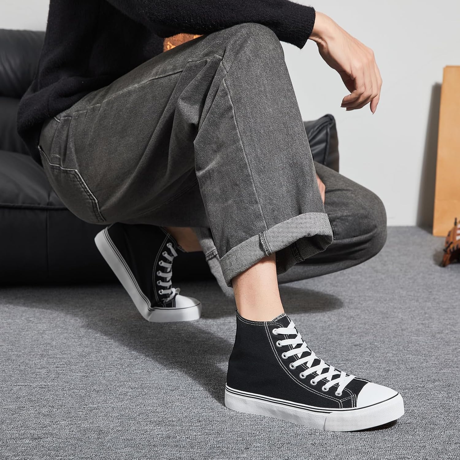 yageyan Men’s High Top Canvas Sneakers Fashion Lace up Walking Shoes Casual Classic