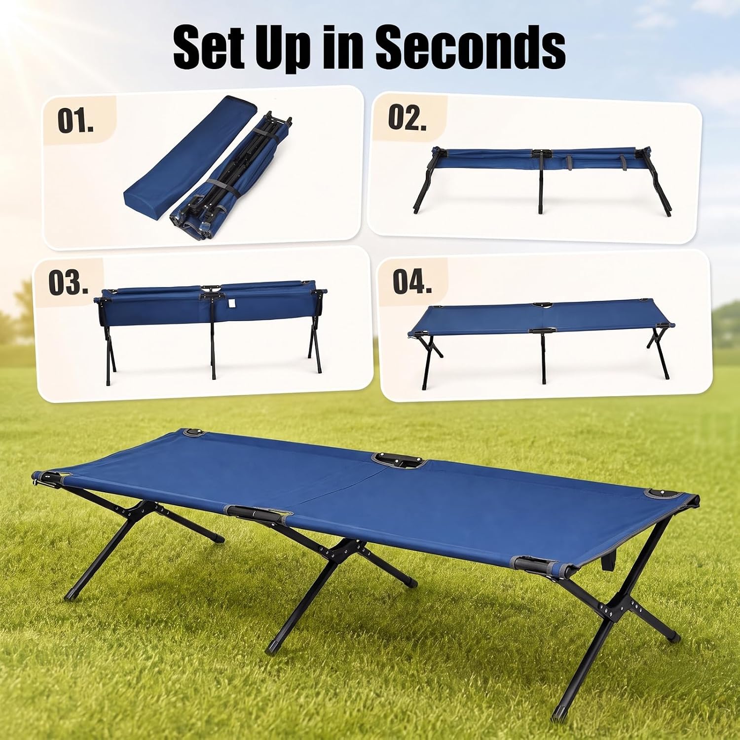 GYMAX Folding Camping Cot, Heavy Duty Portable Military Cot with Oxford Fabric