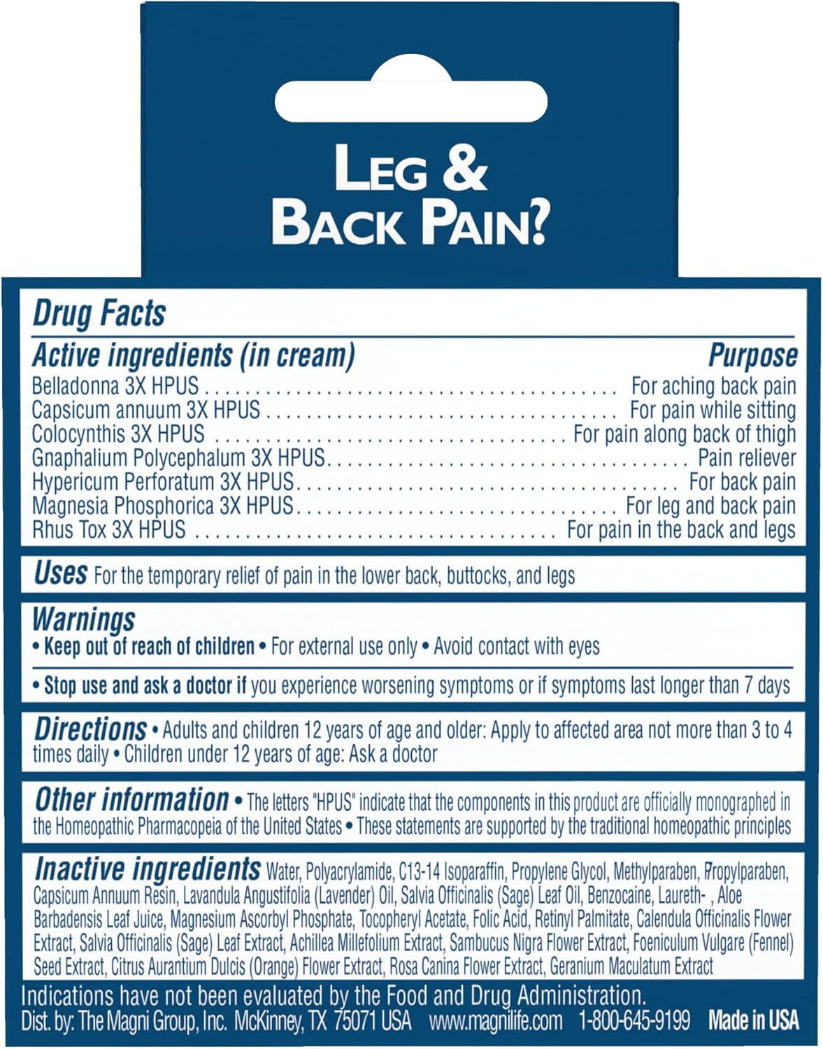 MagniLife Leg & Back Pain Relief Cream (4 oz), Topical Support for Leg Pain & Lower Back Discomfort, Fast Absorbing, No Residue, Mild Scent, Massage-in Formula
