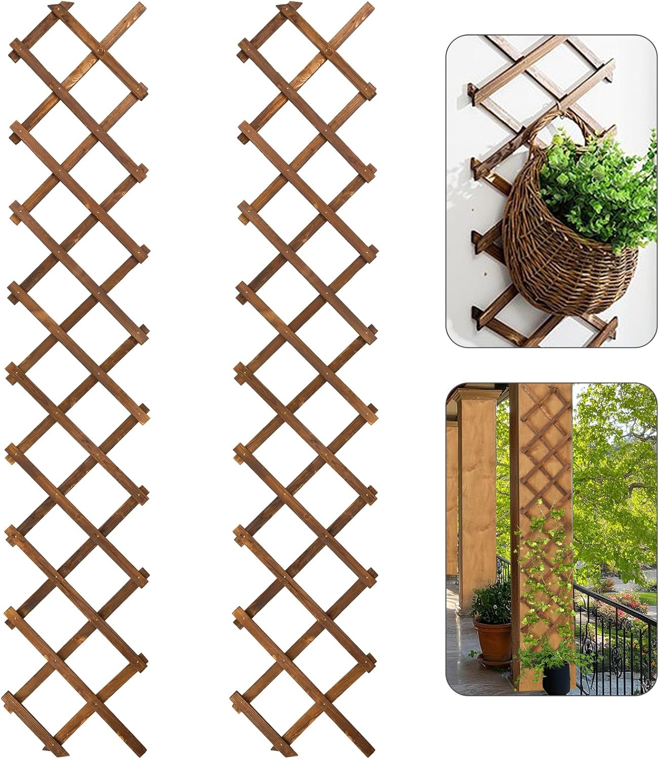 2Pcs 13x78 Expandable Wood Wall Trellis for Climbing Plants Outdoor/Indoor